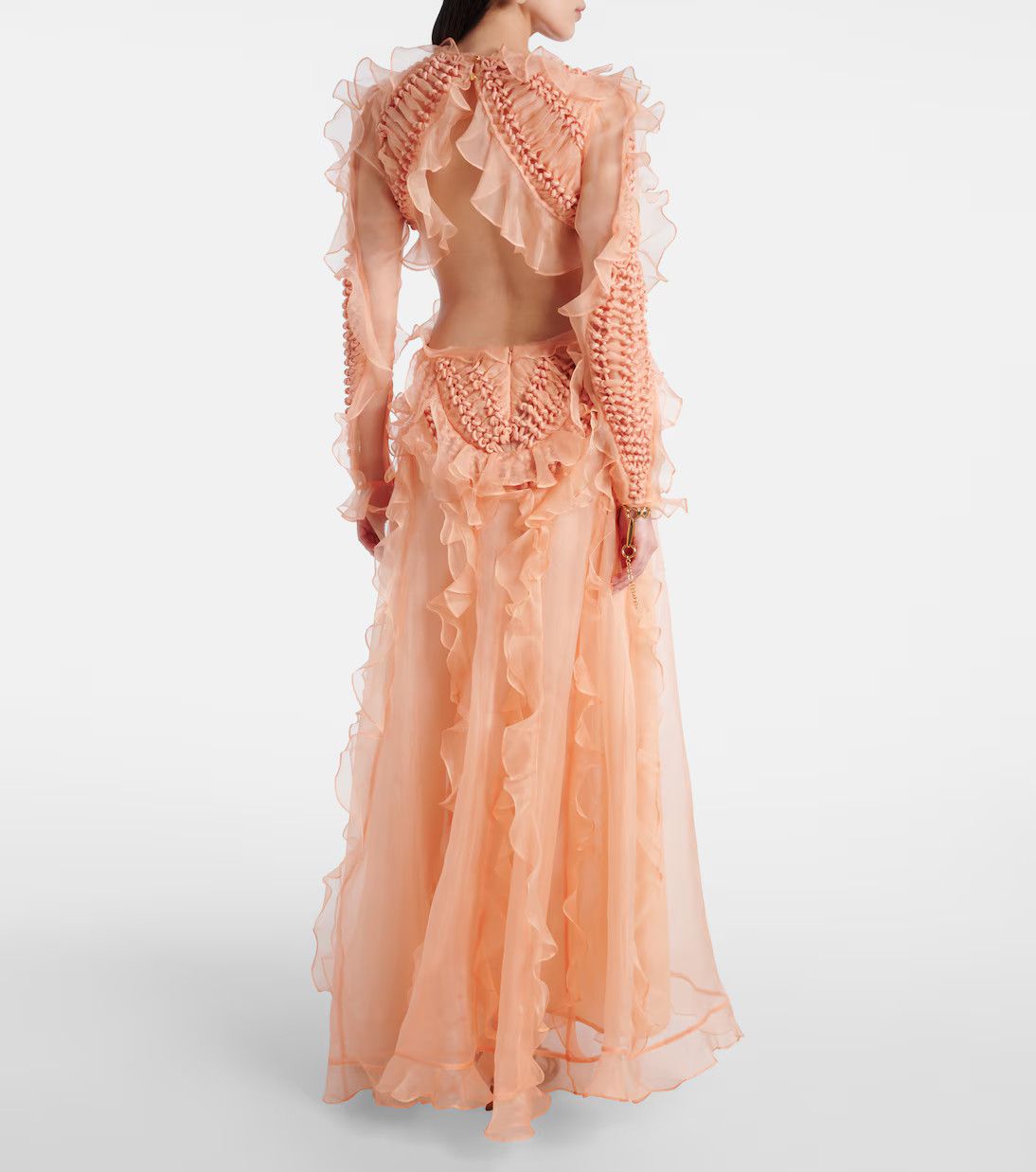 Zimmermann oc11z0226 Balance Ruffled Silk Organza Maxi Dress In Orange Size S / US 4 / IT 40 - 3 Thumbnail