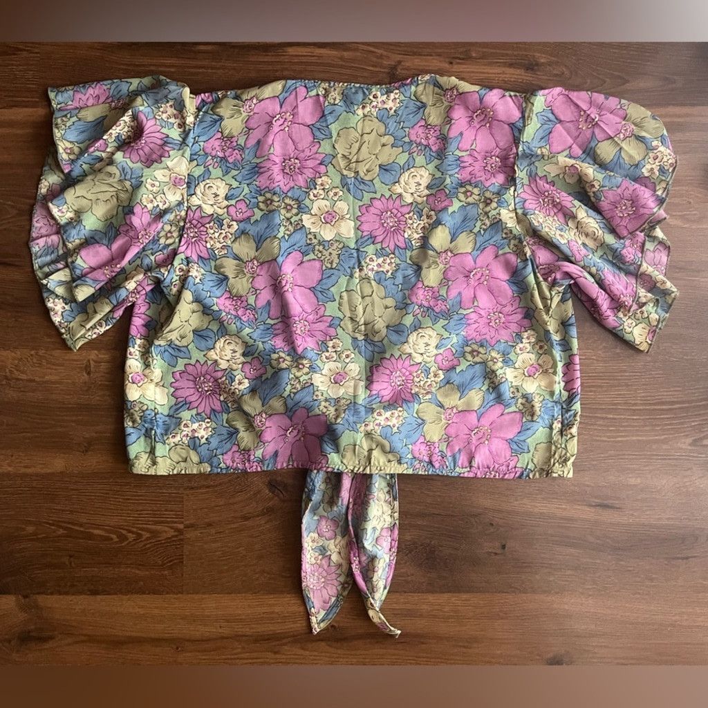 Other Floral Tie Front Wrap Short Sleeve Wrap/Blouse/Kimono Size XL / US 12-14 / IT 48-50 - 4 Thumbnail