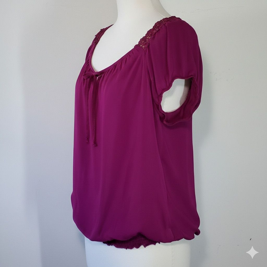 Other Dressbarn Size L Blouse Violet Purple Elastic Sleeve Hem Size L / US 10 / IT 46 - 2 Thumbnail