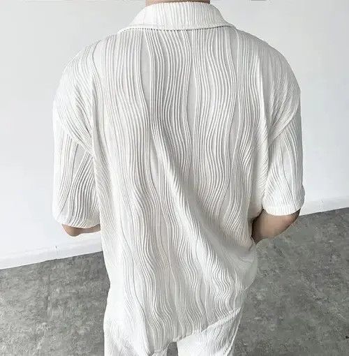 VIBE Korean fashion white wave pleats short sleeve shirt jacket Size US XL / EU 56 / 4 - 6 Thumbnail