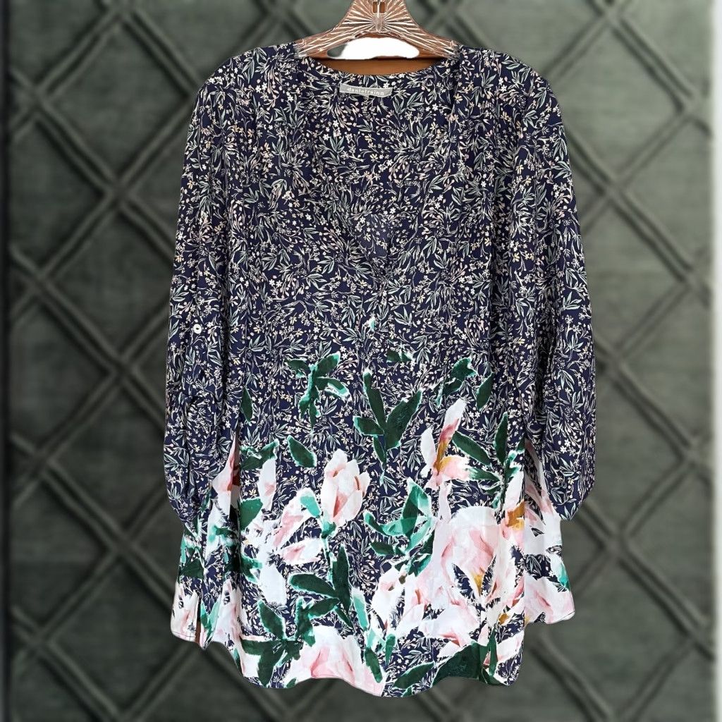 Vintage Daniel Rainn blouse top 1X Floral Boho Long Sleeve V-Neck Pullover Blue Green Pink multi Women Dressy Casual Tunic Modern Vintage N/A Size XL / US 12-14 / IT 48-50 - 1 Thumbnail
