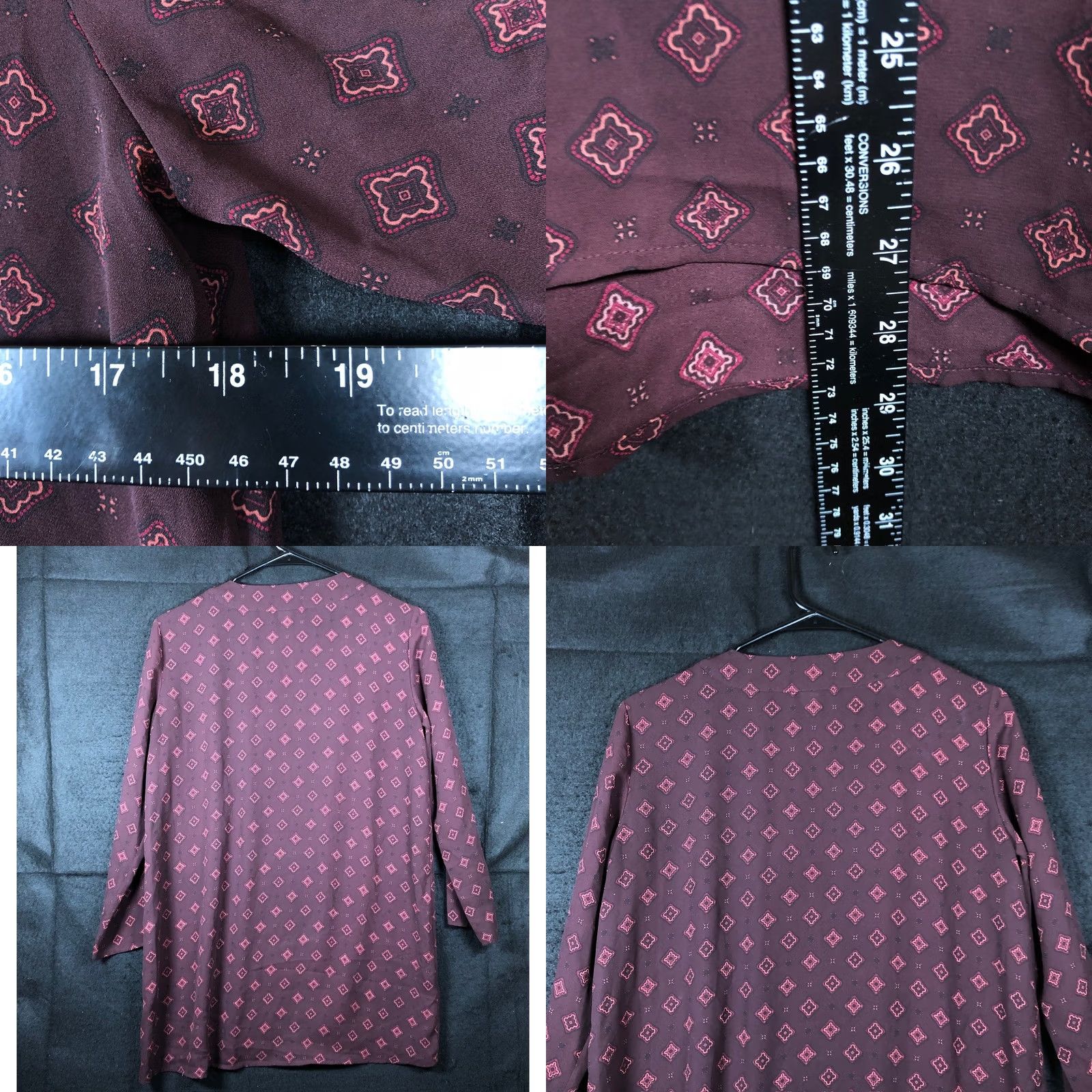Ann Taylor LOFT Womens Blouse Maroon V Neck Long Sleeve Sheer Tunic XS Regular Pullover Chiffon Polyester Casual Workwear Size XS / US 0-2 / IT 36-38 - 8 Thumbnail