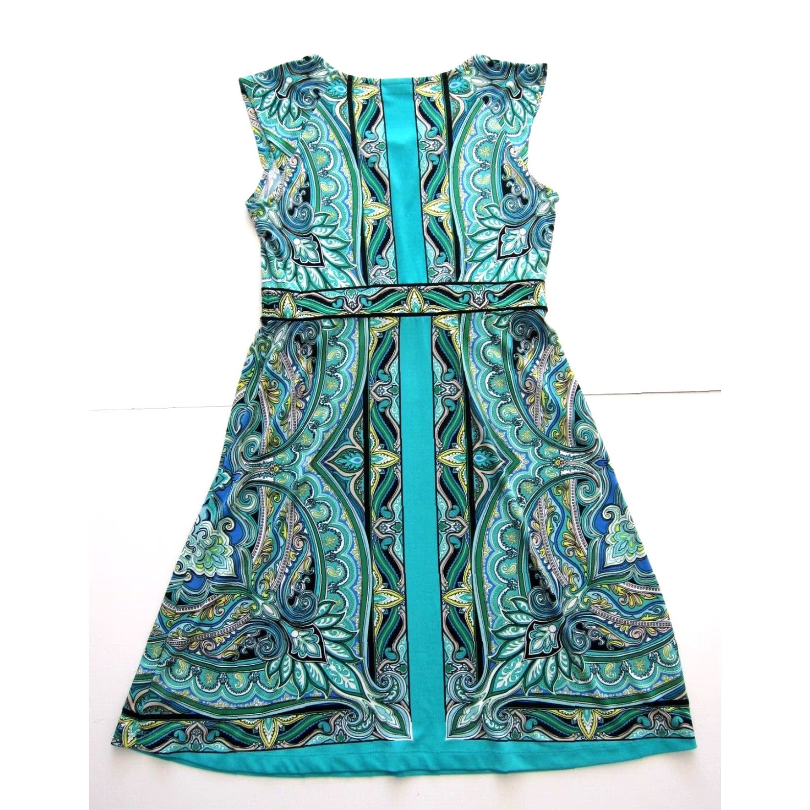 Apt. 9 Apt. 9 Green Yellow Black Floral Paisley Floral Cap Sleeve Sheath Shift Small Size ONE SIZE - 2 Thumbnail