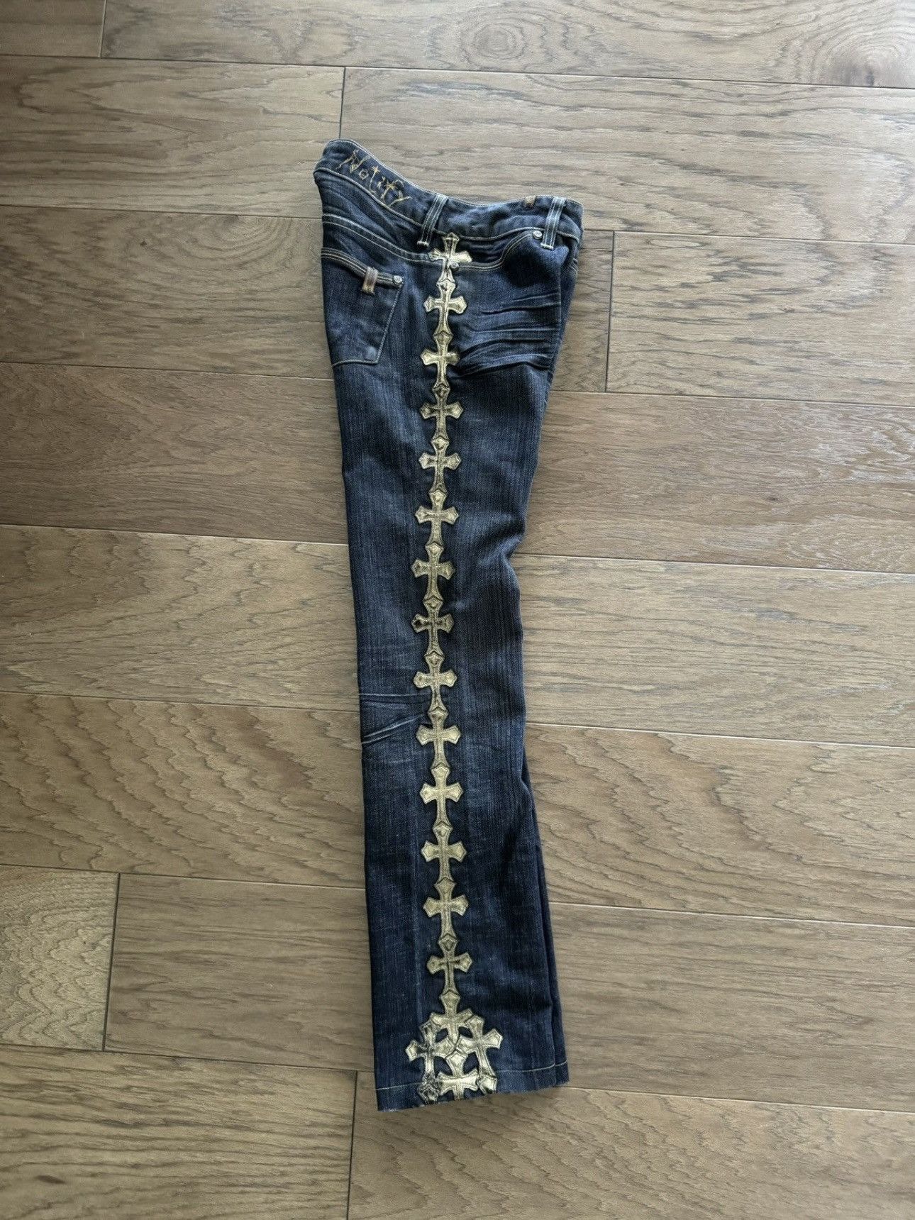 Chrome Hearts Chrome Hearts Notify Custom Gold Leather Cross Patch Denim Size 27" / US 4 / IT 40 - 3 Thumbnail