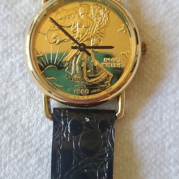 Designer 1986 Vintage Walking Liberty Men's Wristwatch Black Leather Size ONE SIZE - 3 Thumbnail