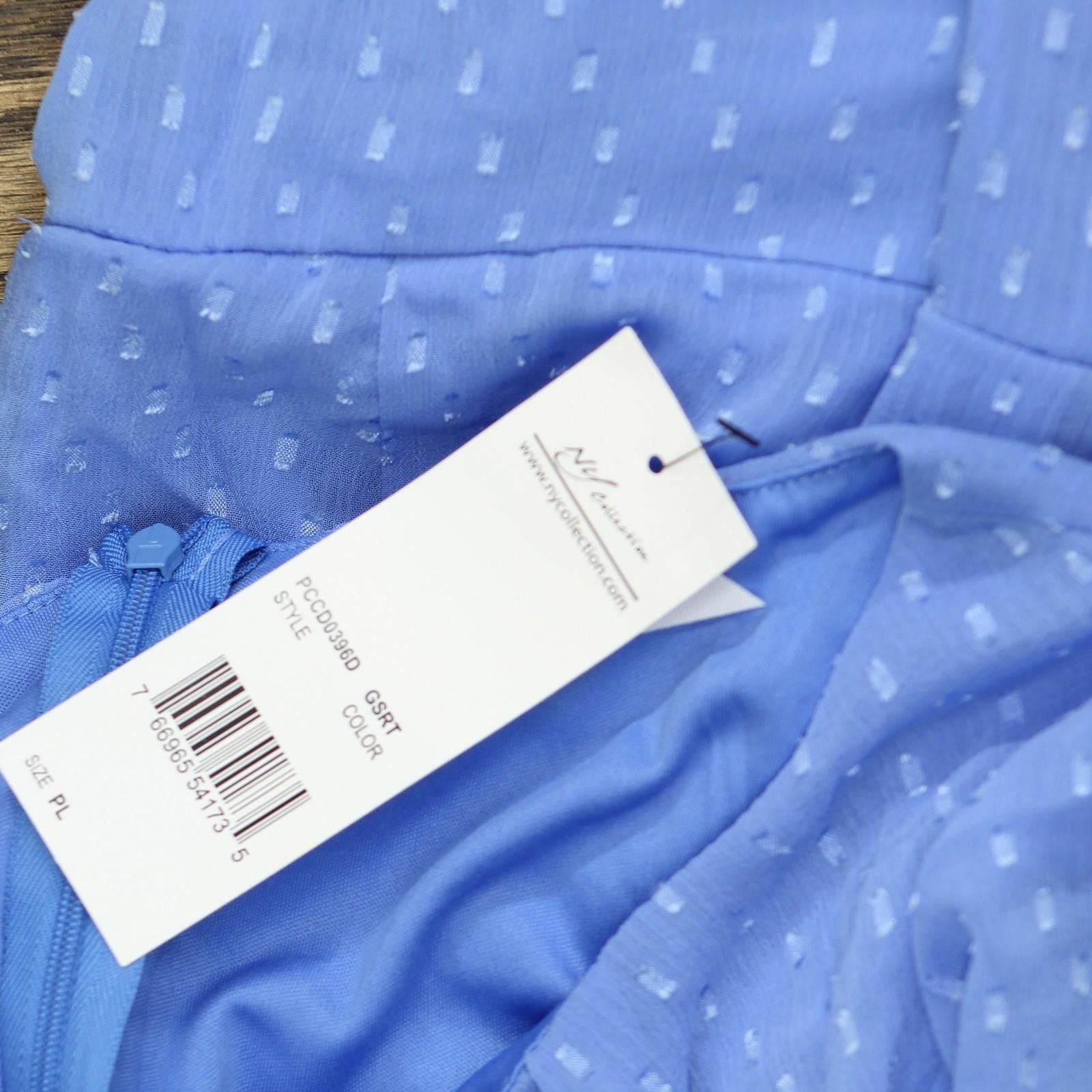 Designer Nwt Ny Collection Sleeve Belted Swiss Dot Dress Sky Blue Pl Size L / US 10 / IT 46 - 3 Thumbnail
