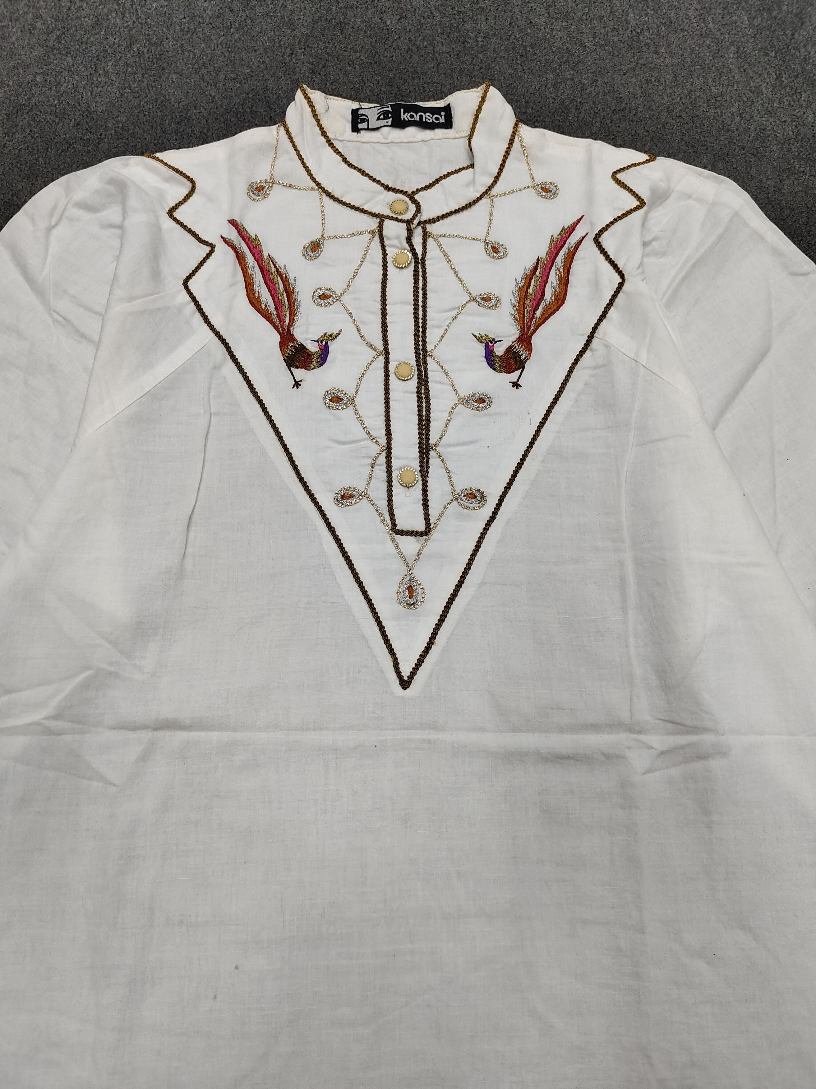 Kansai Yamamoto 80s Kansai- Archive Peacock Metalic Embroidered Blouses Size L / US 10 / IT 46 - 7 Thumbnail