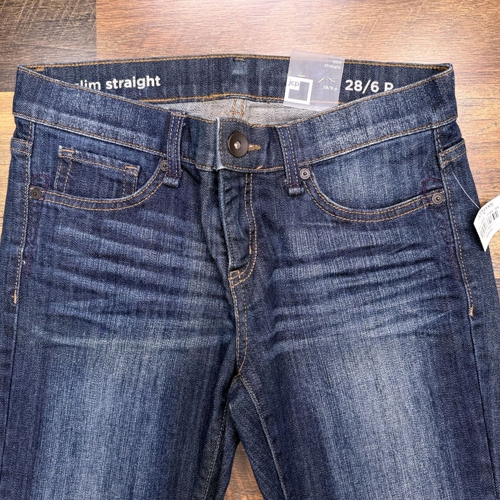Vintage JCP Slim Straight Jeans Womens 28 6 Petite Low Rise Stretch New Denim Blue 5-Pocket Logo Jeans Mens Womens Size 28" / US 6 / IT 42 - 3 Thumbnail