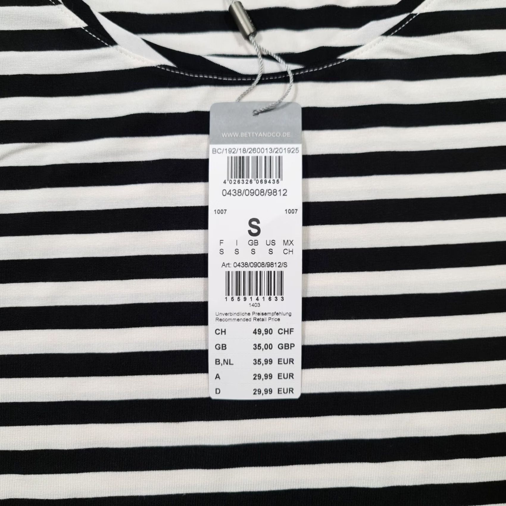 CO Betty & Co Womens T Shirt White Black Small Striped Short Sleeves Stretch Top Size S / US 4 / IT 40 - 4 Thumbnail