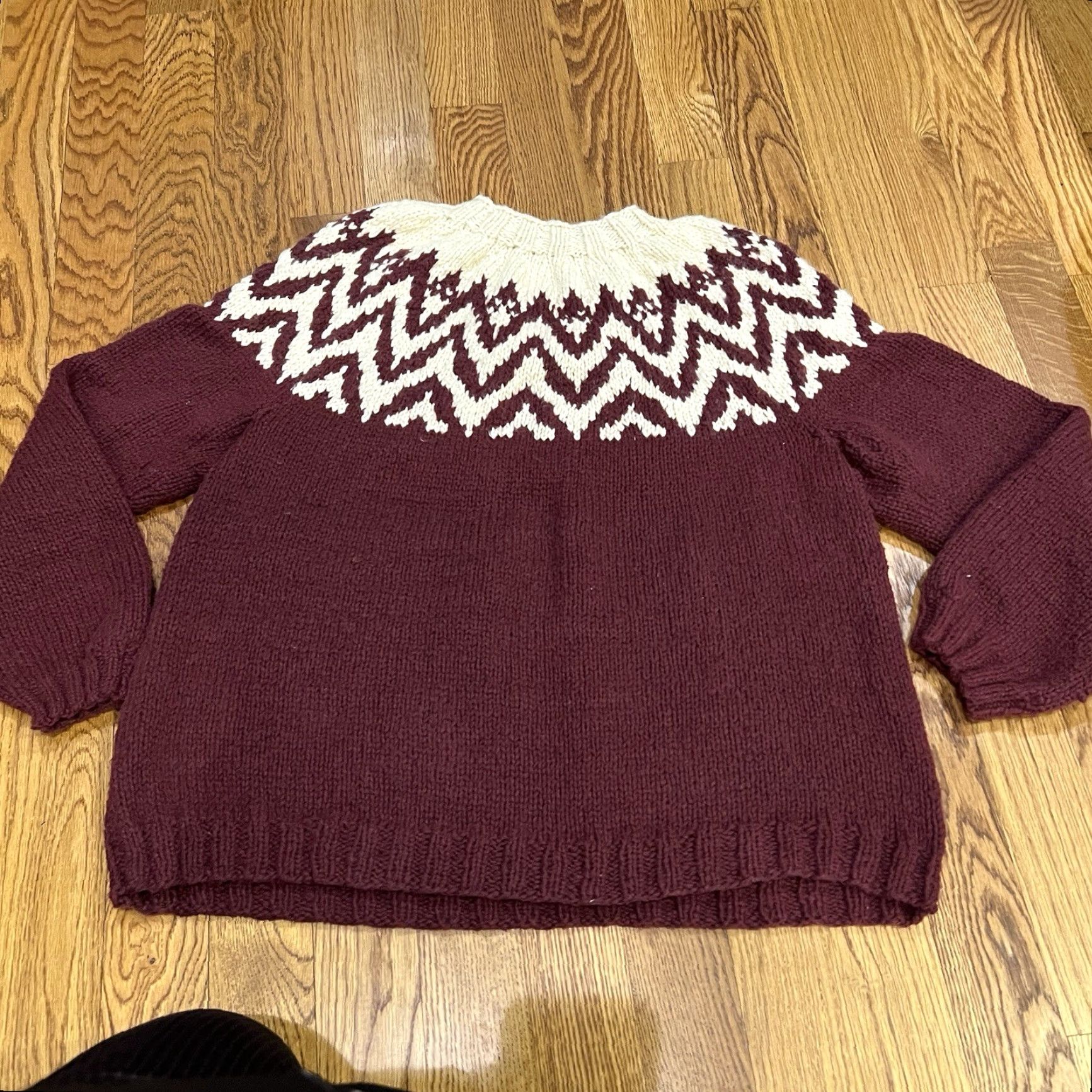 Vintage Unisex 2XL Knitted Sweater Crew Neck Long Sleeve Chunky Knit Fall Winter Casual Travel Cafe Style Maroon Ivory Size XXL / US 16-18 / IT 52-54 - 6 Thumbnail