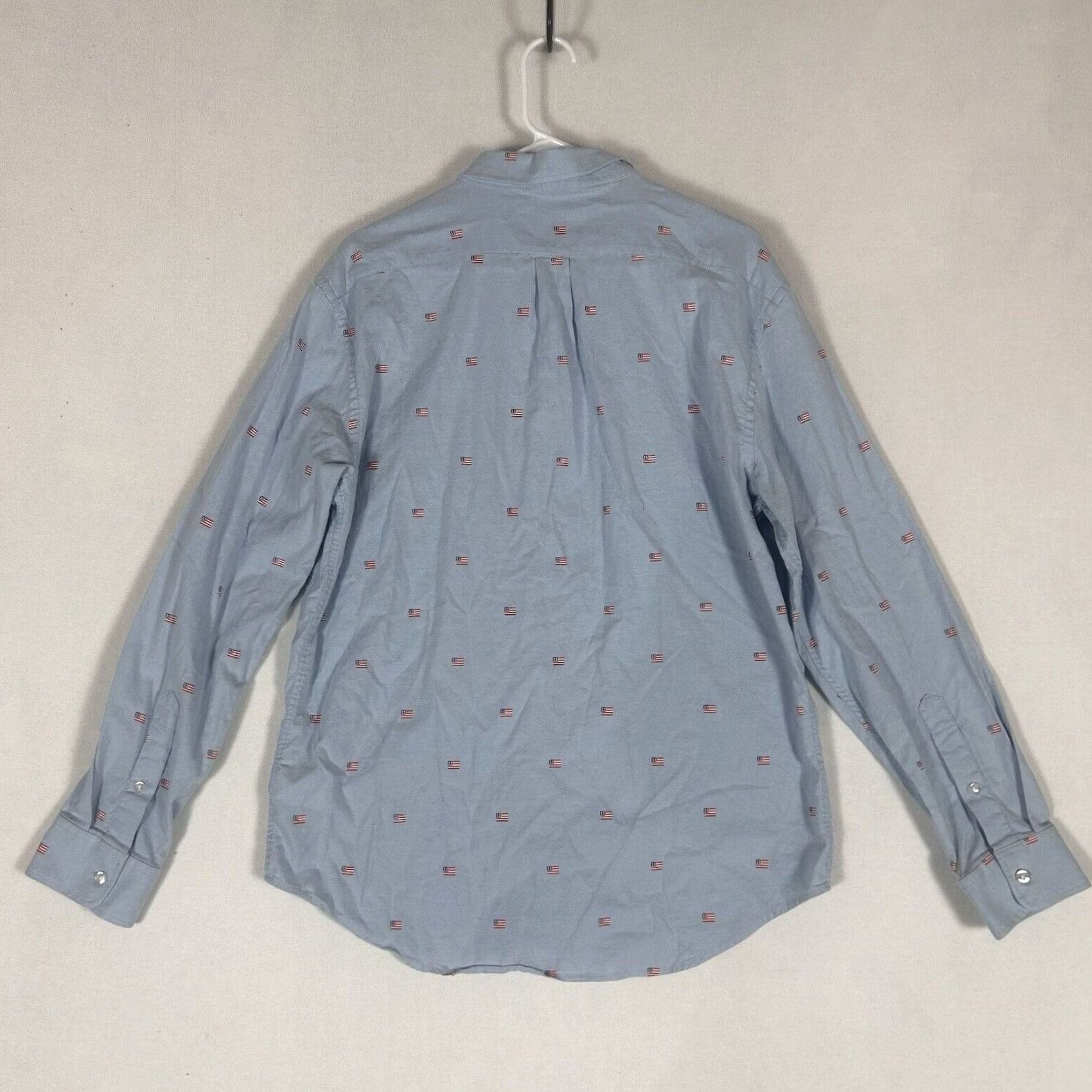 Old Navy Old Navy Shirt Mens Large Slim Fit Blue American Flag Built-In Flex Oxford Shirt Size US L / EU 52-54 / 3 - 4 Thumbnail