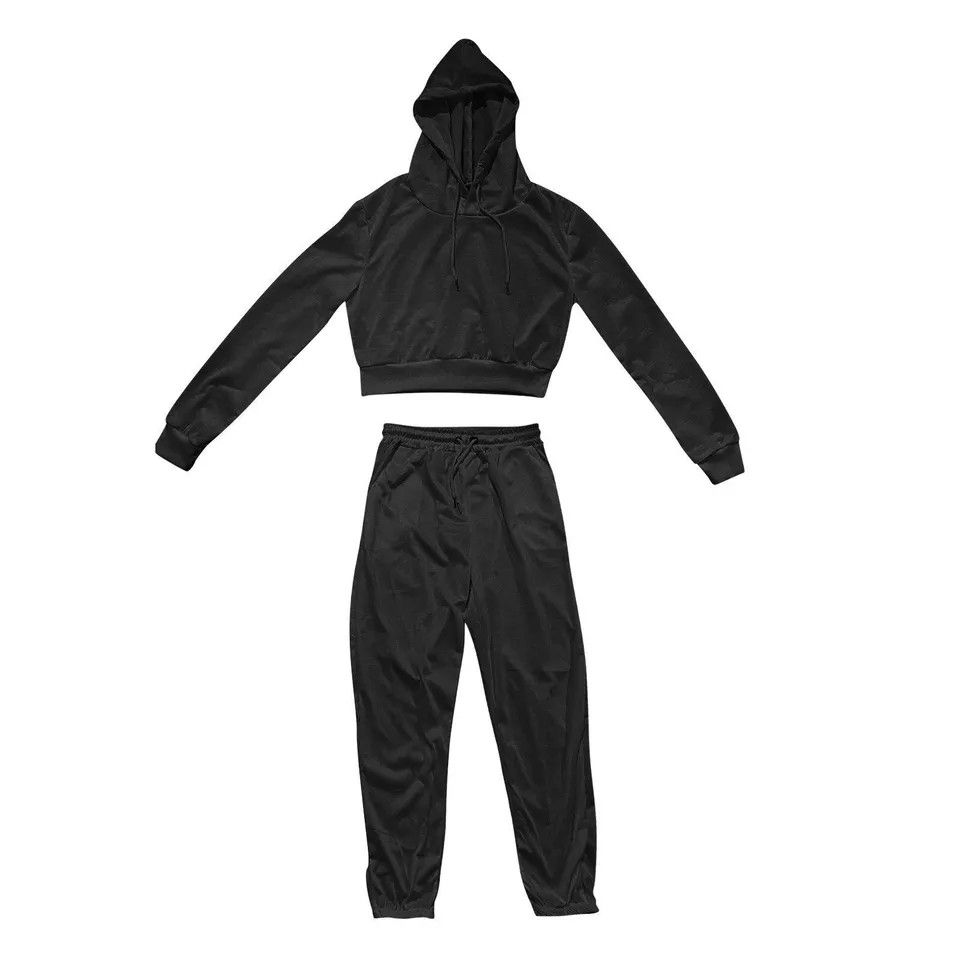 The Unbranded Brand Cropped Tracksuit Sweatsuit Hoodie Pants Set Size 26" / US 2 / IT 38 - 2 Thumbnail