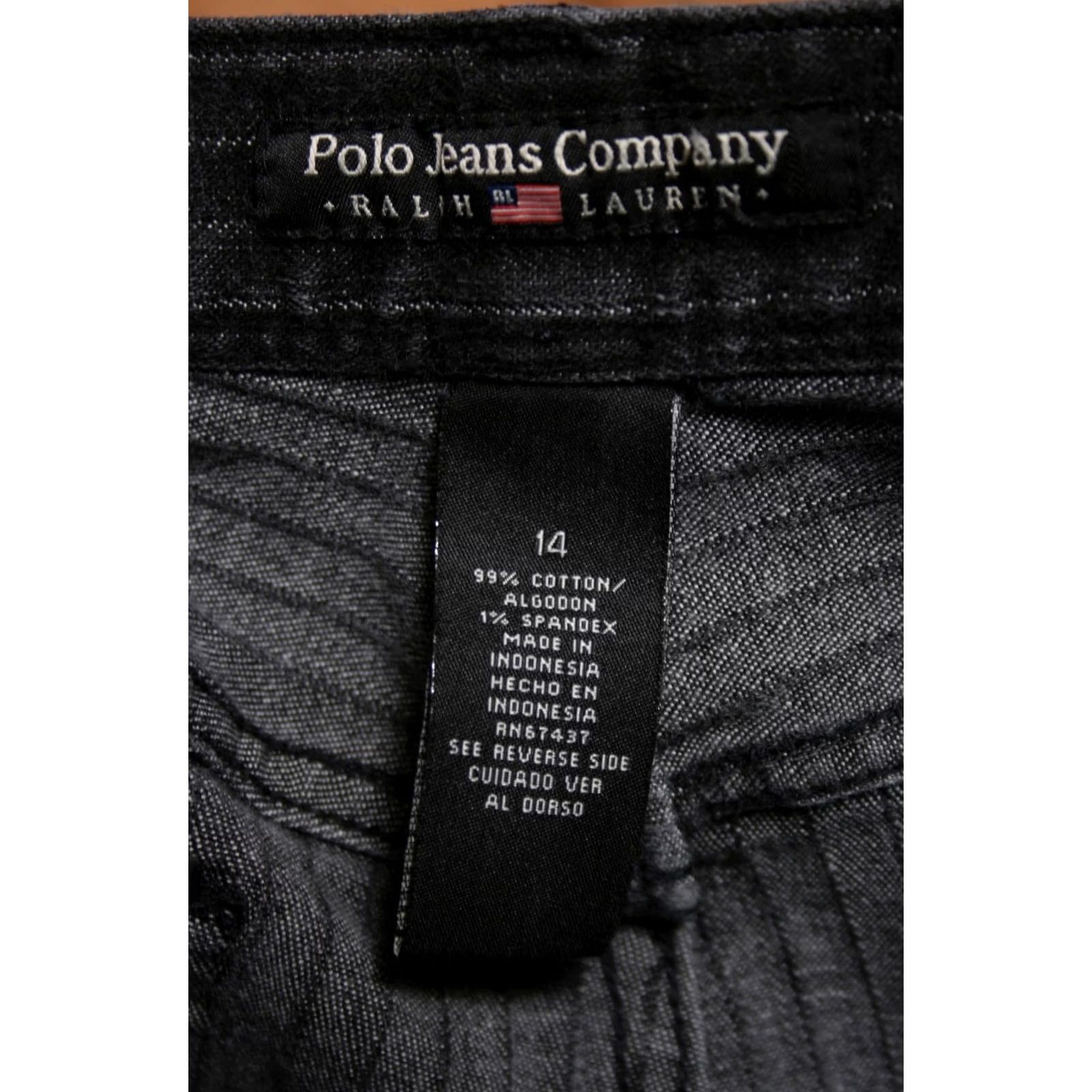 Vintage Y2K Vintage Polo Jeans Black Pinstriped Stretch Denim Bootcut Ankle Jeans Sz. 14 Womens Tight Waist 35in Inseam 28.5in 99% Cotton 1% Spandex Size 36" / US 14 / IT 50 - 7 Thumbnail