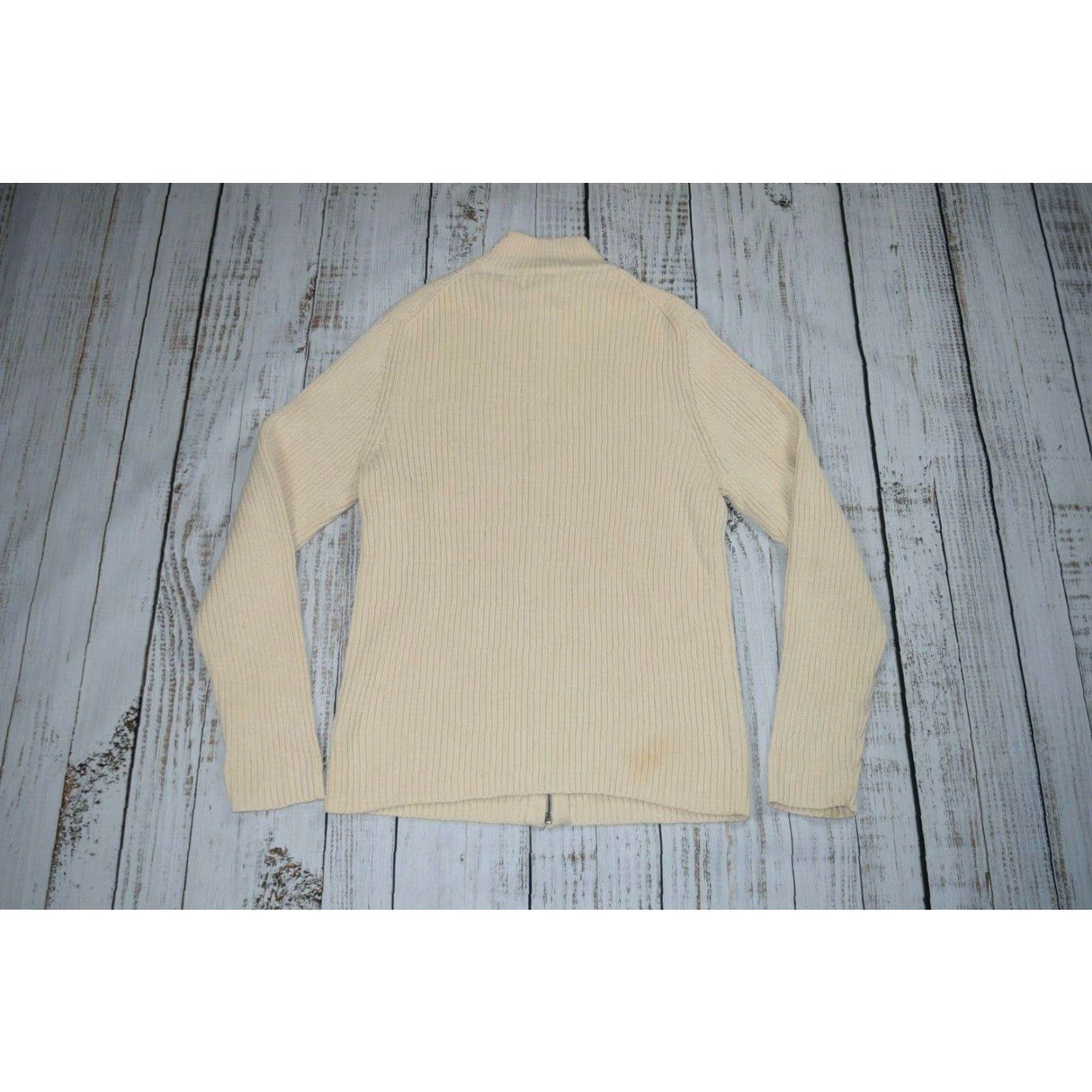 VINTAGE Polo Ralph Lauren Polo Jeans Ribbed Zip Up Sweater XL Beige Mock Neck Men’s Knit 100% Cotton Full Zip Jacket Theme Polo