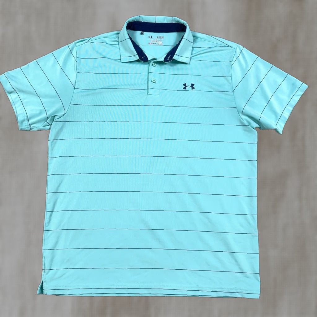 Under Armour VINTAGE Under Armour Polo Shirt Men XL Teal Blue Striped Heat Gear Performance Size US XL / EU 56 / 4 - 1 Thumbnail