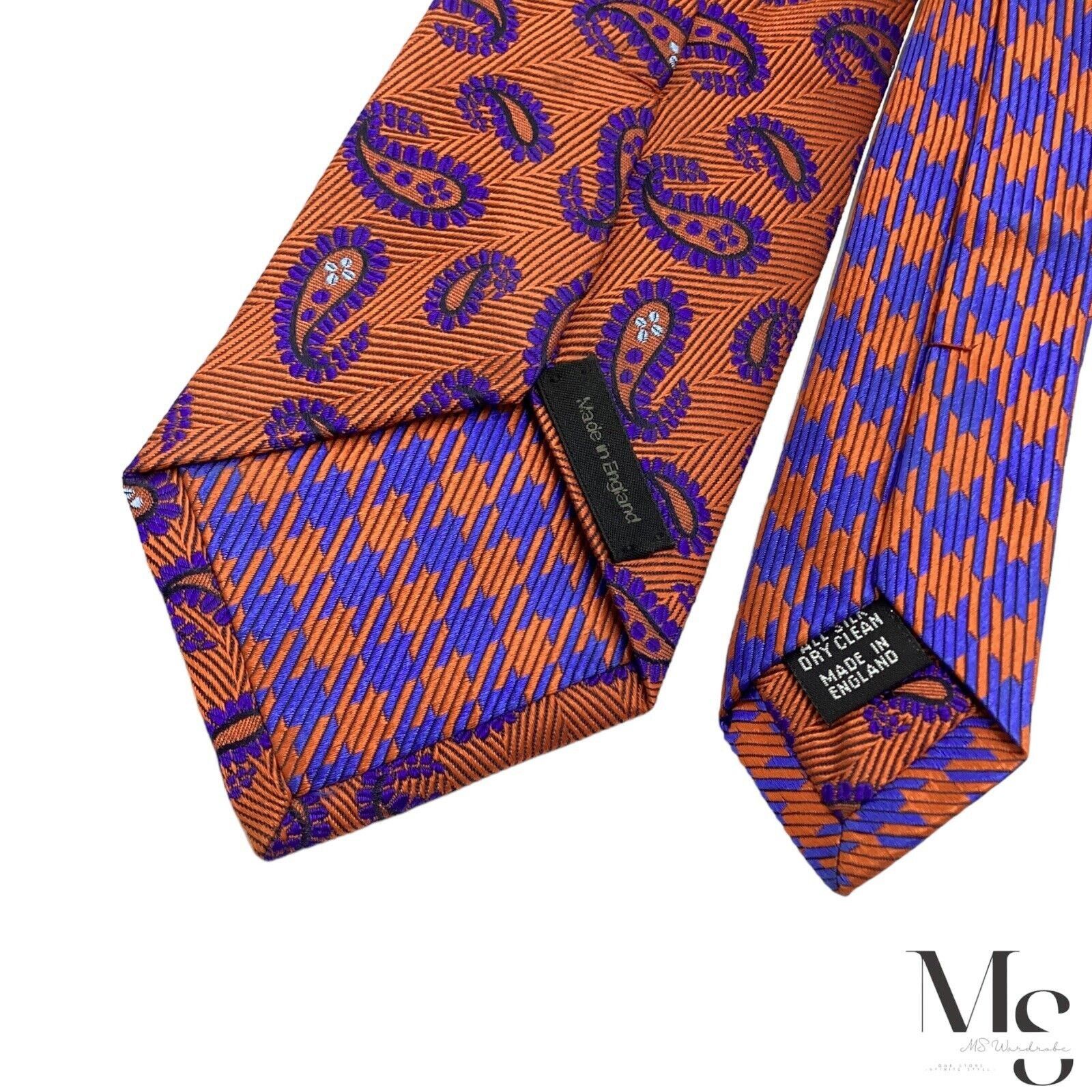Duchamp DUCHAMP LONDON Orange Paisley Luxury Silk Tie England W:3" Size ONE SIZE - 4 Thumbnail
