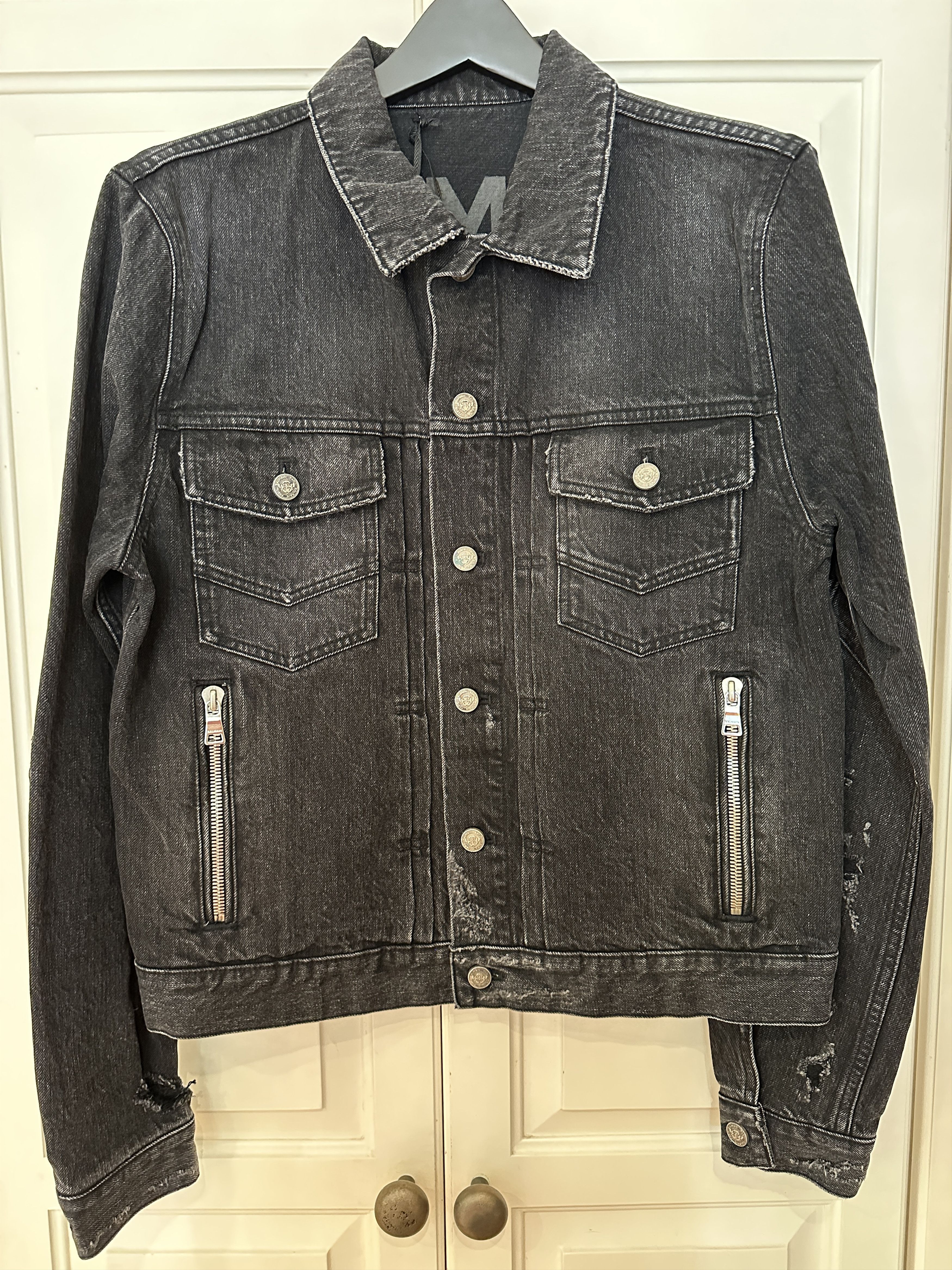 Balmain BALMAIN BLACK DISTRESSED DENIM PLEATED PLACKET JACKET Size US M / EU 48-50 / 2 - 1 Thumbnail