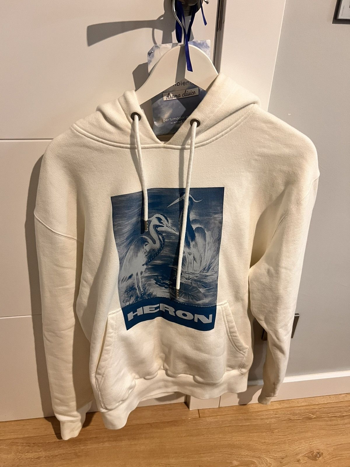 image of Heron Preston Blue Birds Hoodie in White, Men's (Size XS)