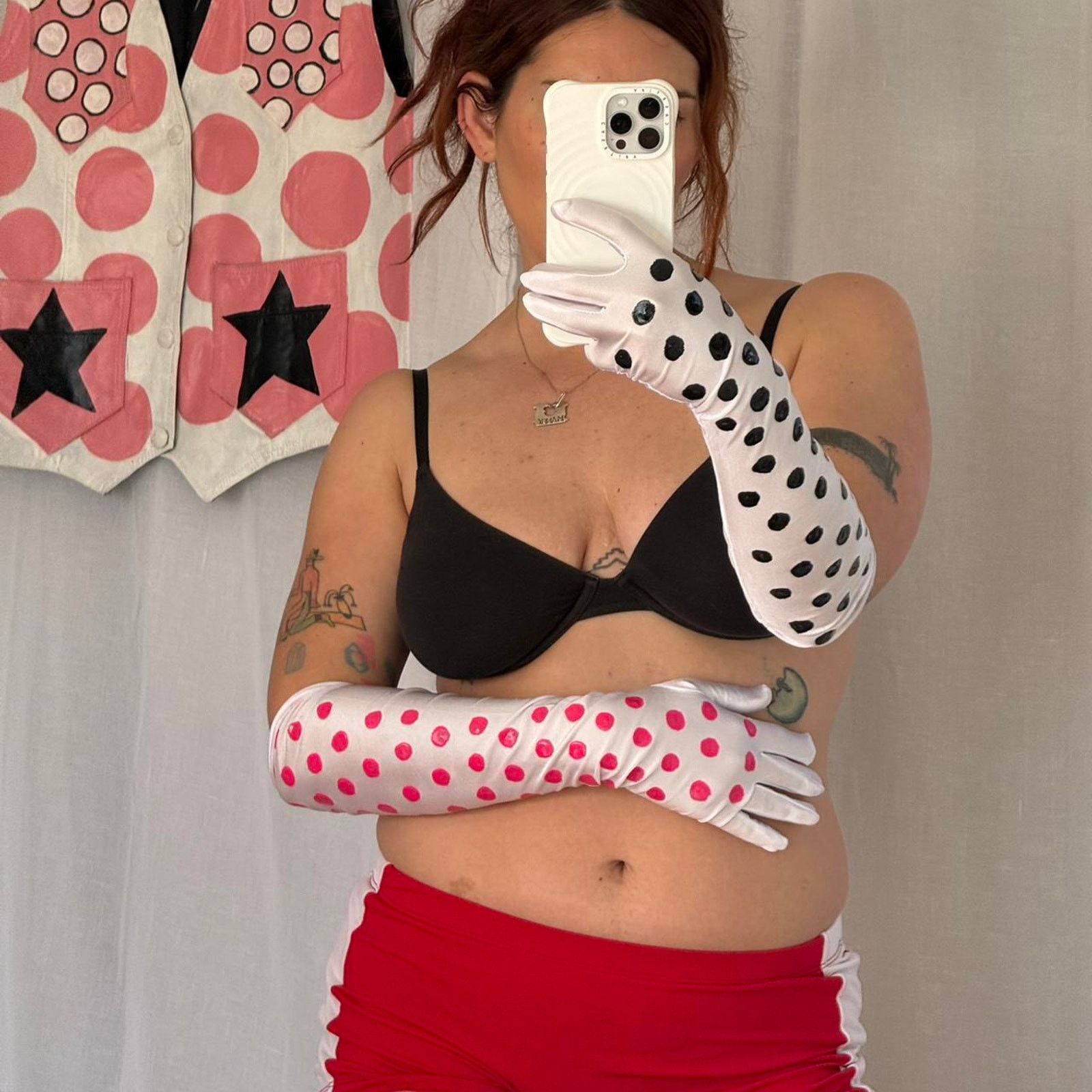Other ✿ ⋆ 𓆩♡𓆪 Hand Painted Polka Dot Opera Gloves 𓆩♡𓆪 ⋆ ✿ Size ONE SIZE - 2 Thumbnail