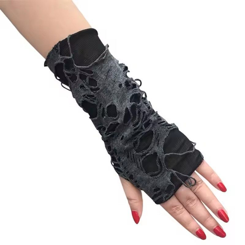 Vintage Unisex Gothic Black Fingerless Long Glove Size ONE SIZE - 6 Thumbnail