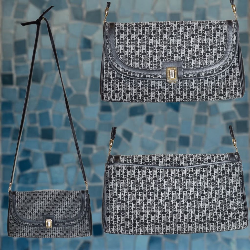 Judith Leiber VTG Judith Lieber Jacquard Canvas Signature Monogram Crossbody Bag Purse Clutch Size ONE SIZE - 1 Thumbnail