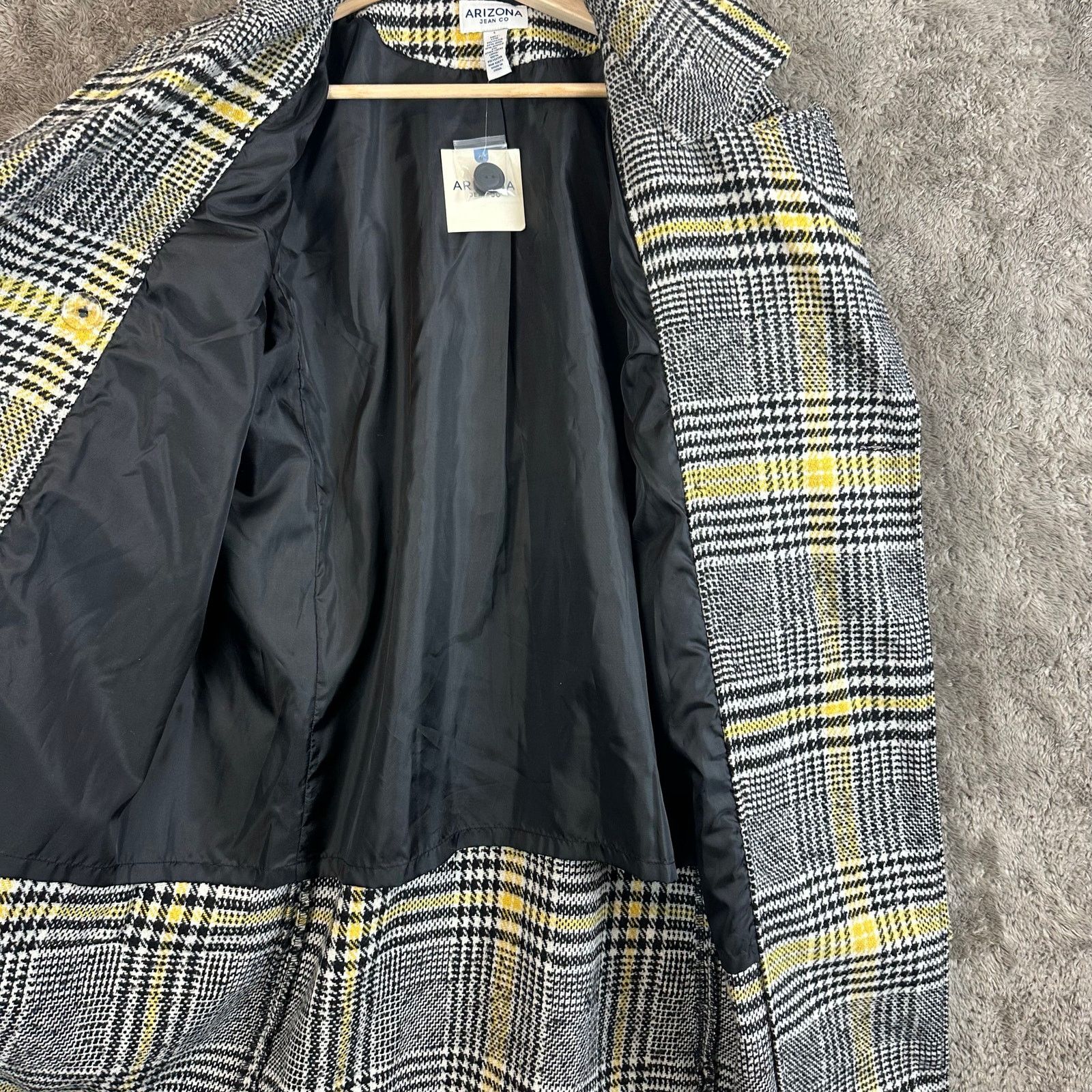 Arizona Jean Co. NWT Vintage Wool Blend Black Yellow Plaid Pea Coat L Y2K Size L / US 10 / IT 46 - 3 Thumbnail