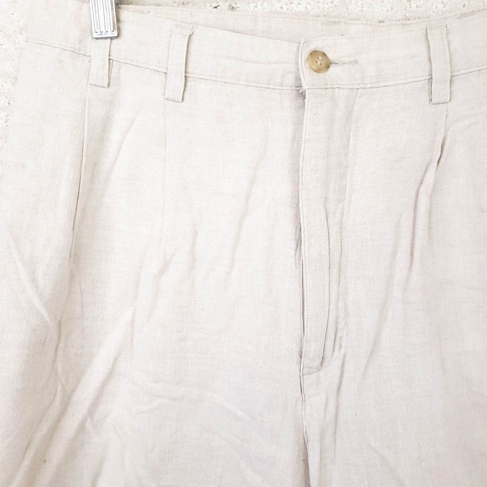 Vintage Britches Linen Blend Shorts Men's 34x7 Beige Pleated Front Flat Front Zip Casual Travel Beach Chino Breathable Lightweight Reg Size US 34 / EU 50 - 2 Thumbnail