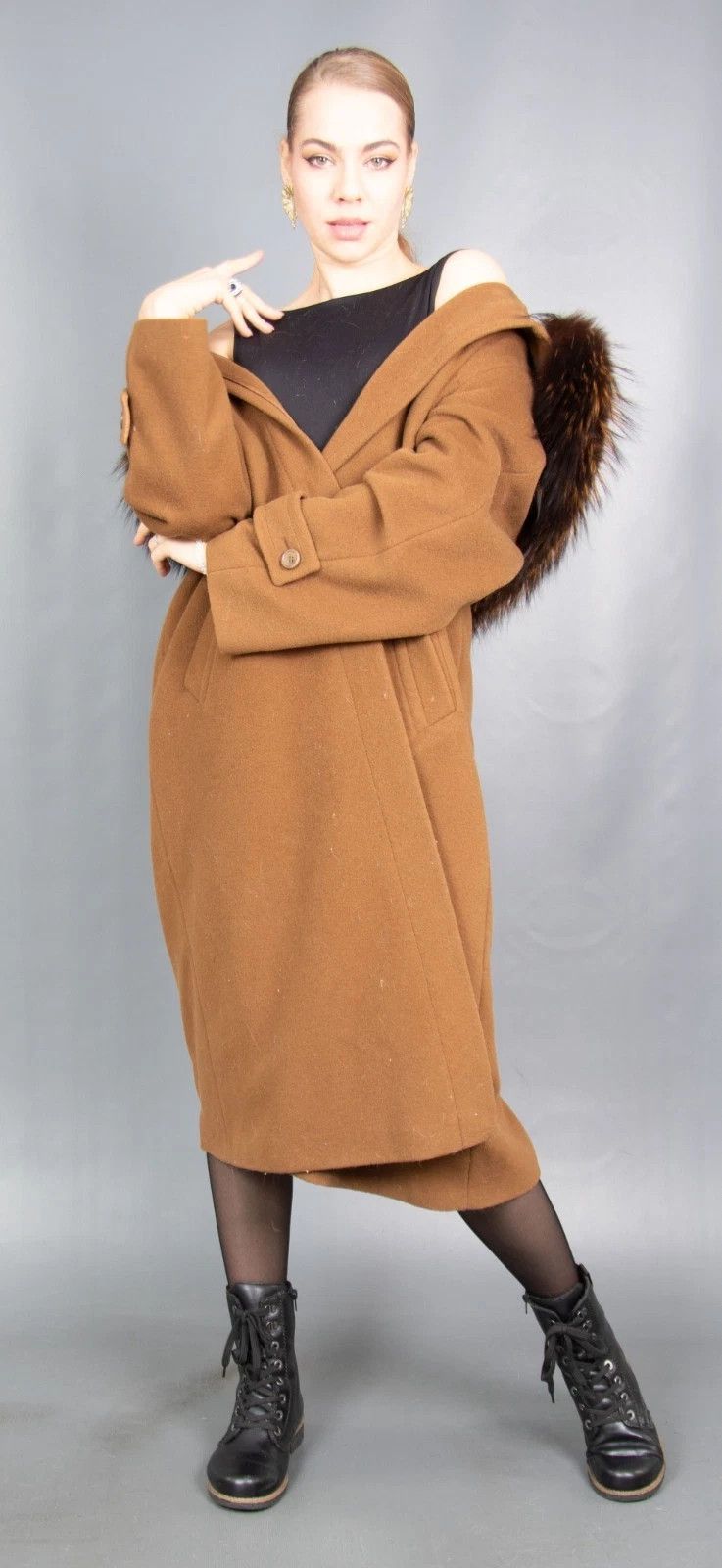 Vintage 18842 WOOL CASHMERE COAT WITH SILVER FOX HOOD PELZ SIZE XL Size XL / US 12-14 / IT 48-50 - 11 Thumbnail