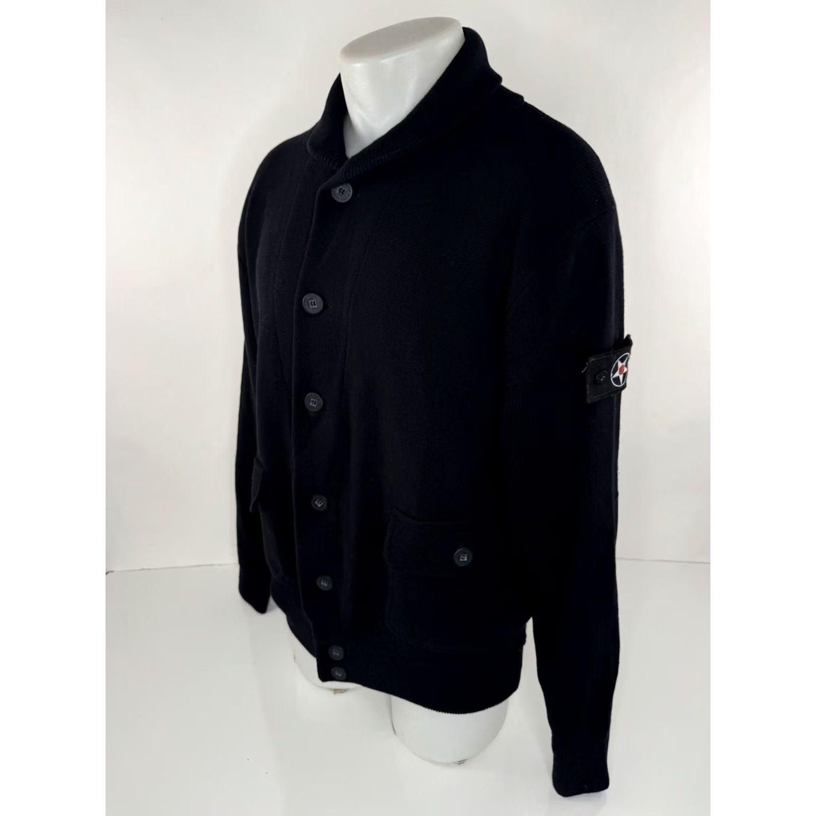 Vintage RED CANOE Cardigan Sweater Mens XL Black Knit Long Sleeve Military Shawl - Excellent Size US XL / EU 56 / 4 - 3 Thumbnail