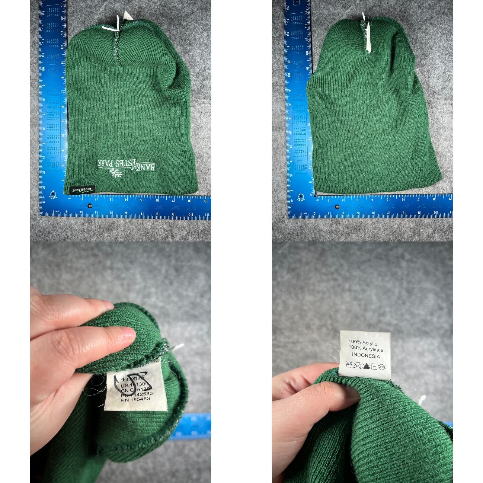 Vintage Bank Of Estes Park Beanie Toque Adult Green Gray Stripe Knit 100% Acrylic Pom Beanie Adult Green Stripe Knit 100% Acrylic Pom Crossland Hat Mens Size US M / EU 48-50 / 2 - 8 Thumbnail