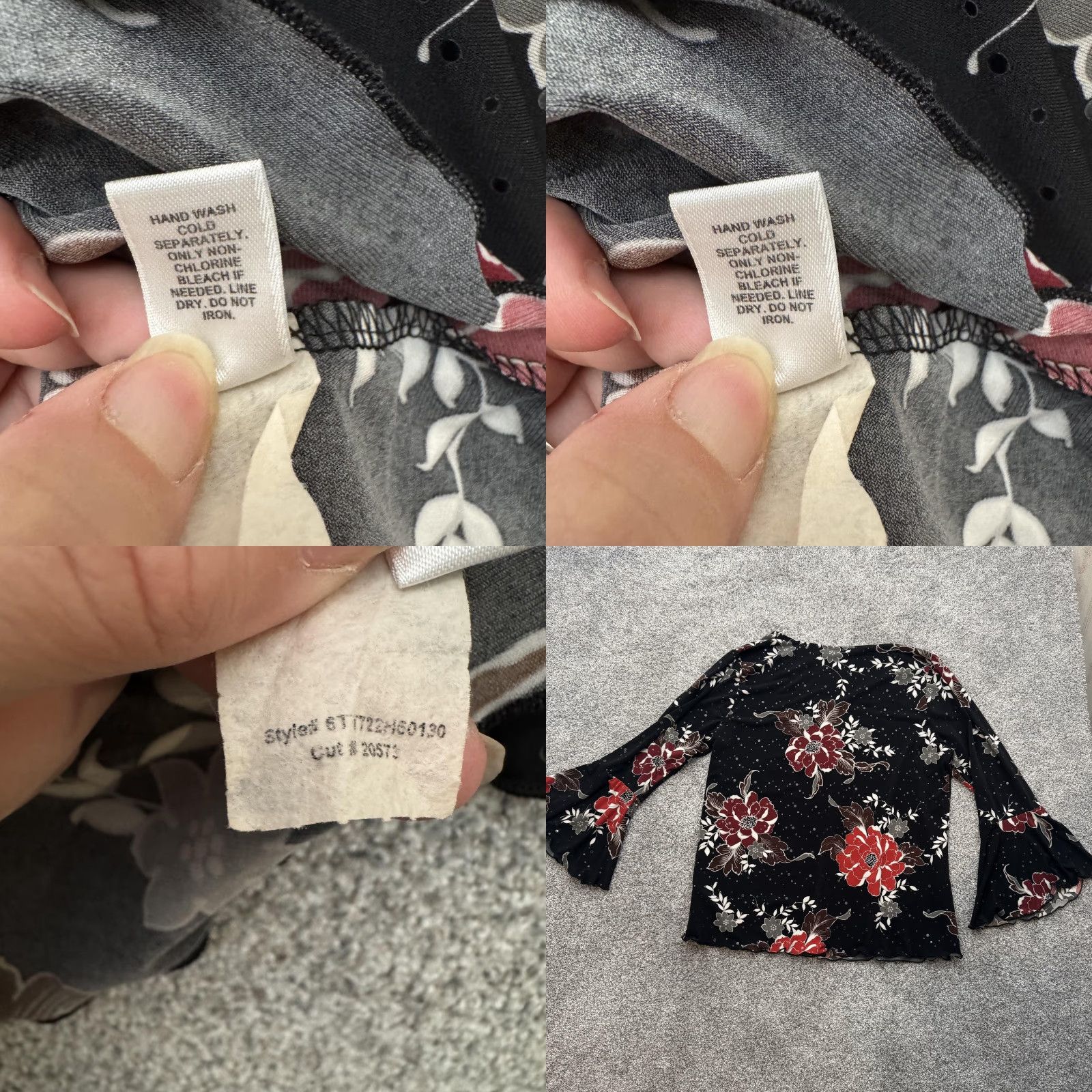 Vintage Cato Woman Shirt Womens 14/16 Black Red Floral Bell Sleeve Stretch Top Boho Size XL / US 12-14 / IT 48-50 - 8 Thumbnail