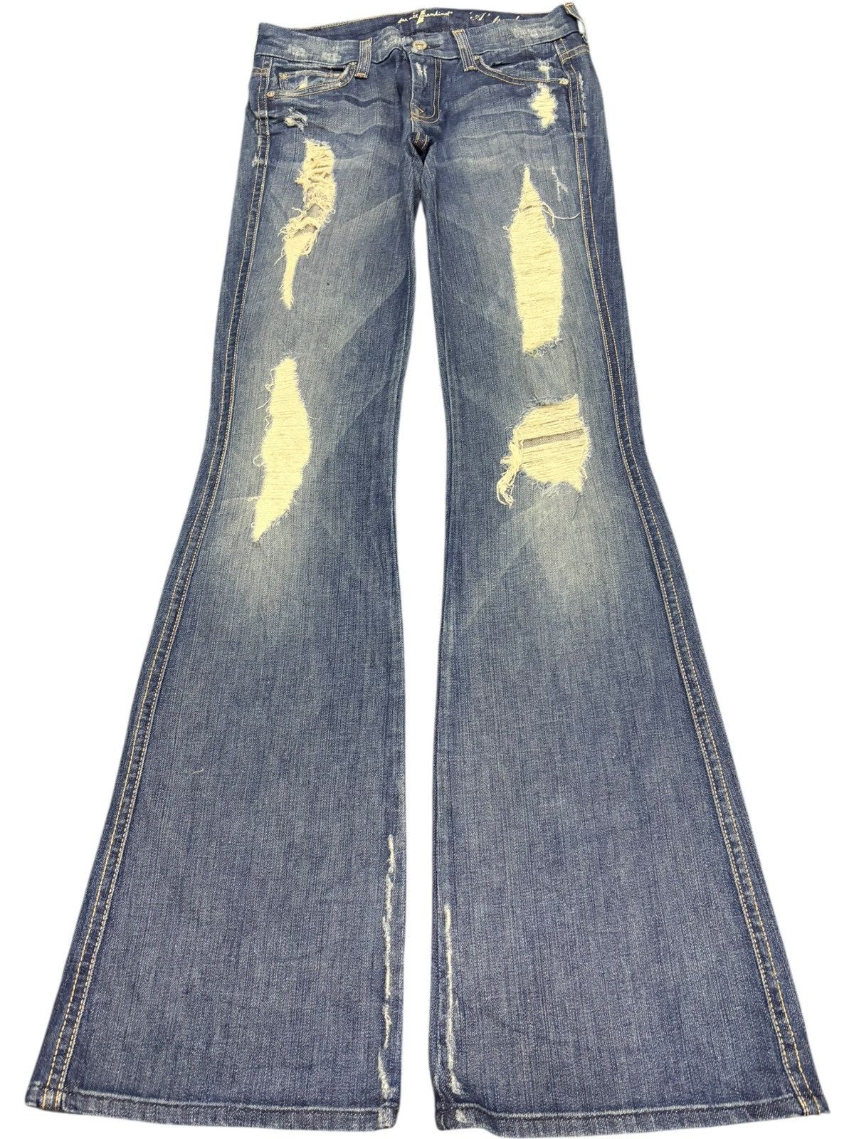 7 For All Mankind Vintage 7 For All Mankind Distress Low Rise Flare Jeans Size 27" / US 4 / IT 40 - 1 Thumbnail