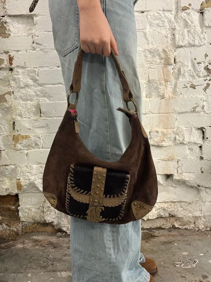 Just Cavalli 2000s Cavalli Brown Suede Leather & Fur Handle Bag Size ONE SIZE - 2 Thumbnail