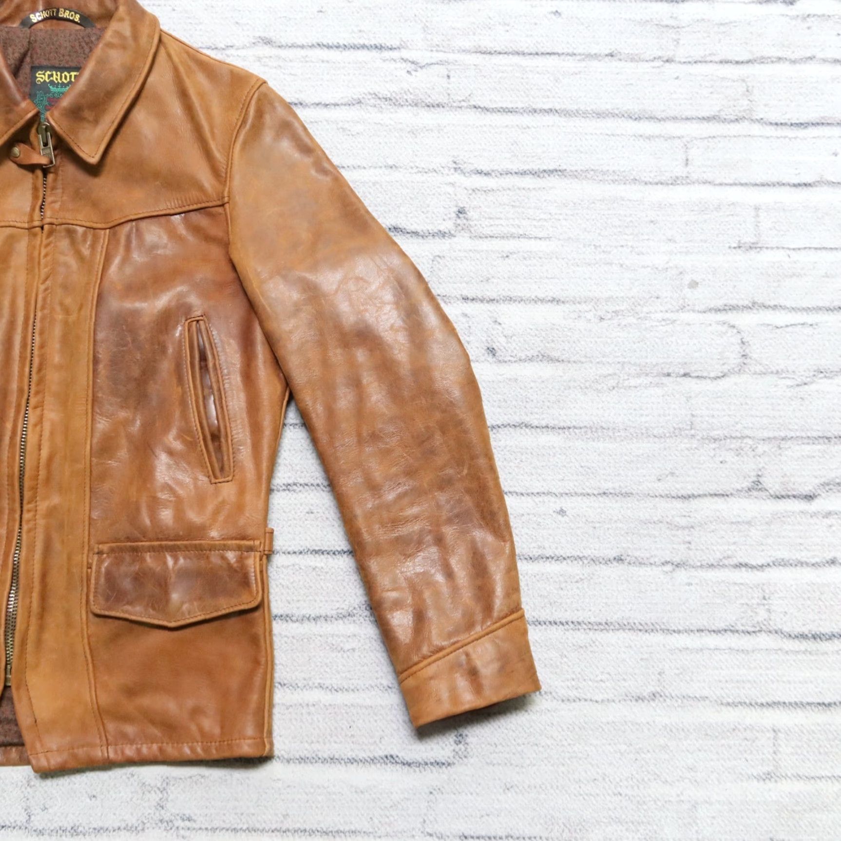 VINTAGE Schott NYC 532 Rogue John Hancock Leather Delivery Jacket XS Brown Mens