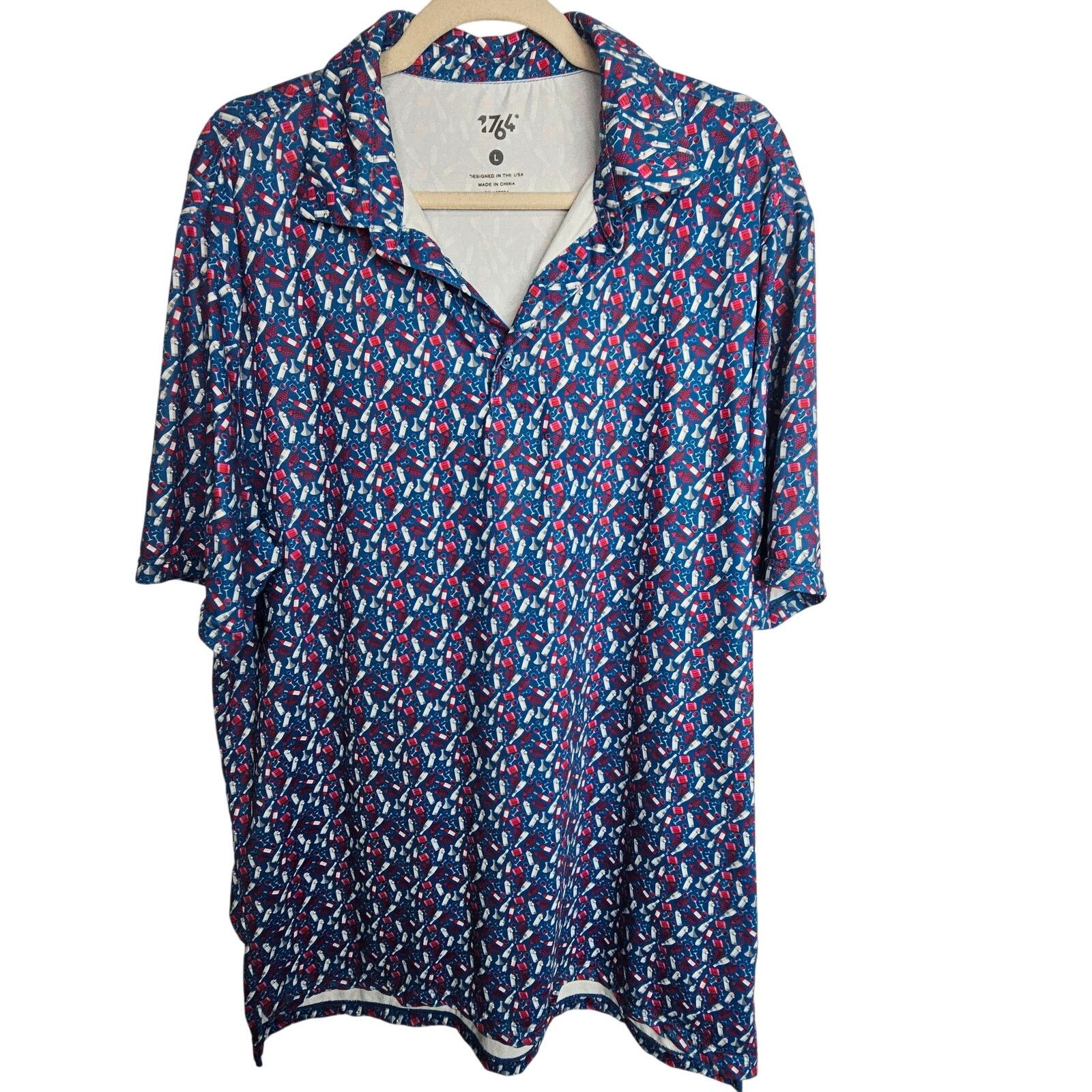 Whim Golf 1764 Mens Golf Polo Shirt L Wine Grapes Print Stretch Active Size US L / EU 52-54 / 3 - 1 Thumbnail