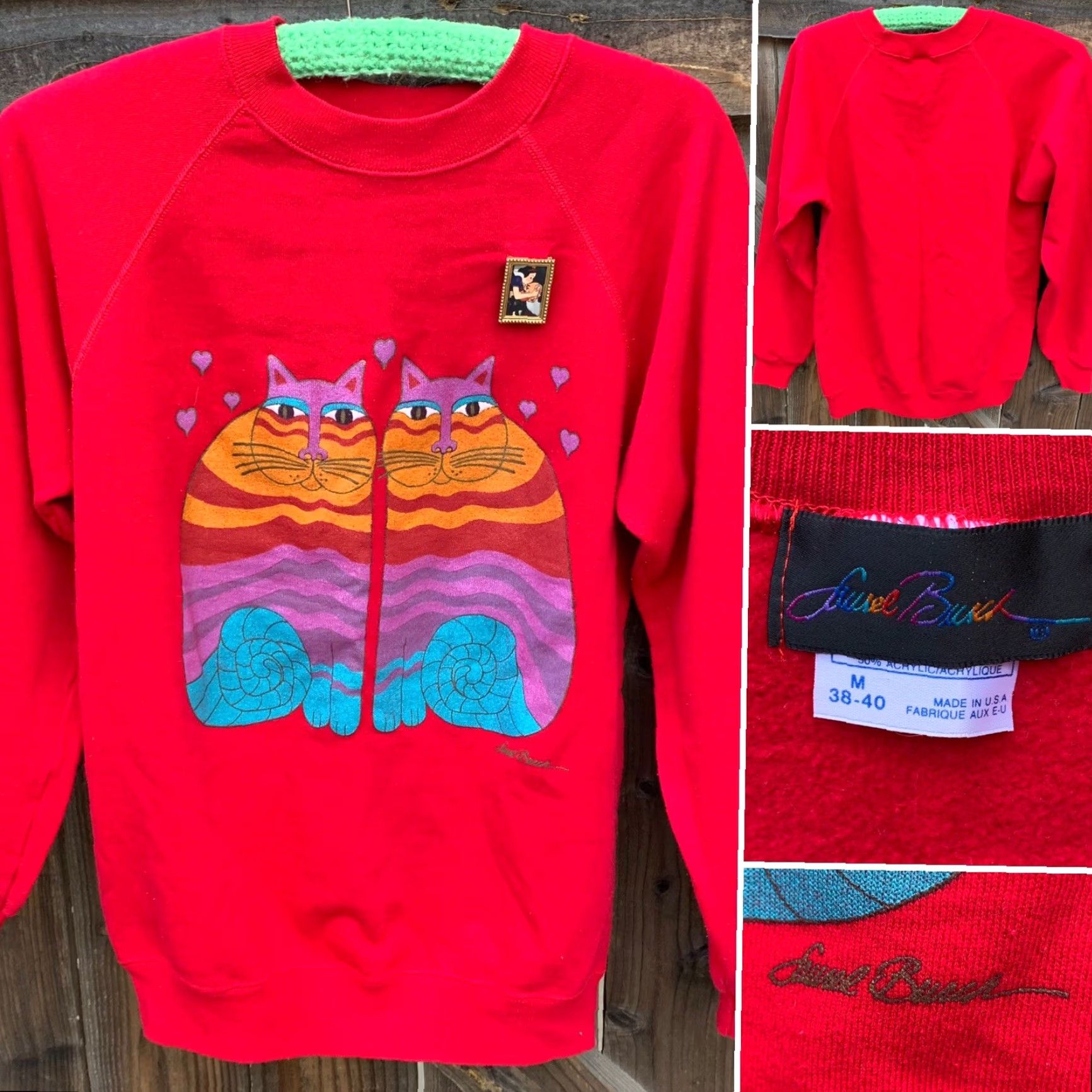 Vintage VINTAGE Laurel Burch cat Raglan Sweatshirt M Pullover Unisex Adults Red 50% Cotton 50% Acrylic 80s 90s Cats Animals Snow White Grumpy Disney Pin Size M / US 6-8 / IT 42-44 - 2 Thumbnail