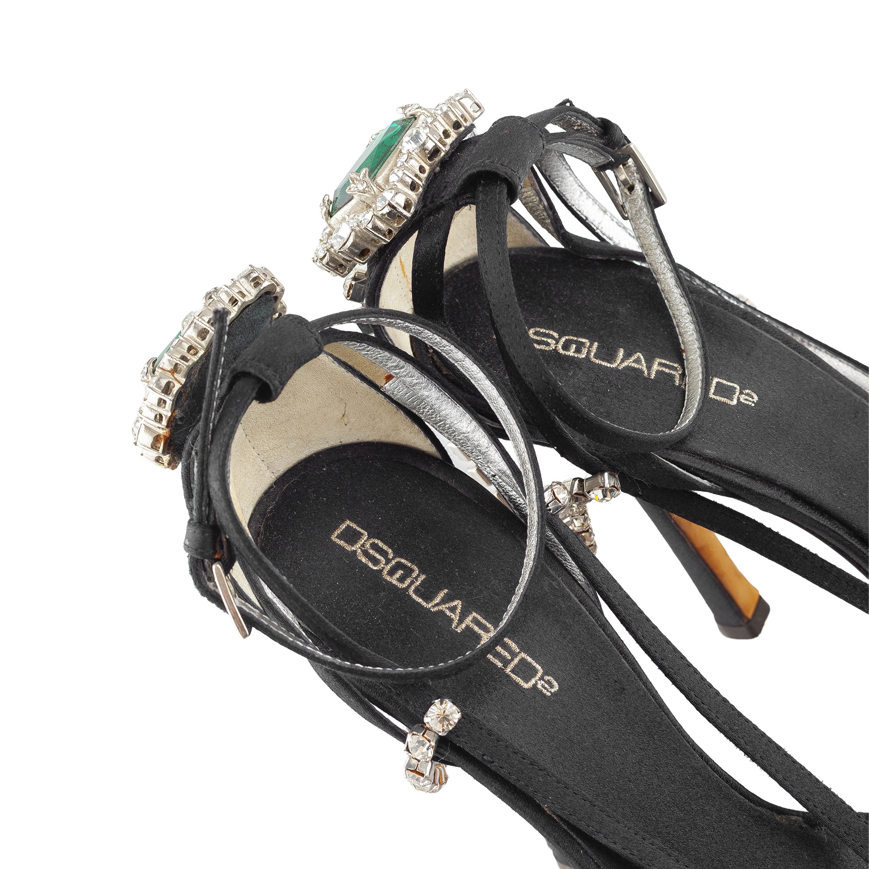 Dsquared2 DSQUARED2 2015 “Queen Mary” Jeweled Black Sandal Heels Size US 7.5 / IT 37.5 - 7 Thumbnail