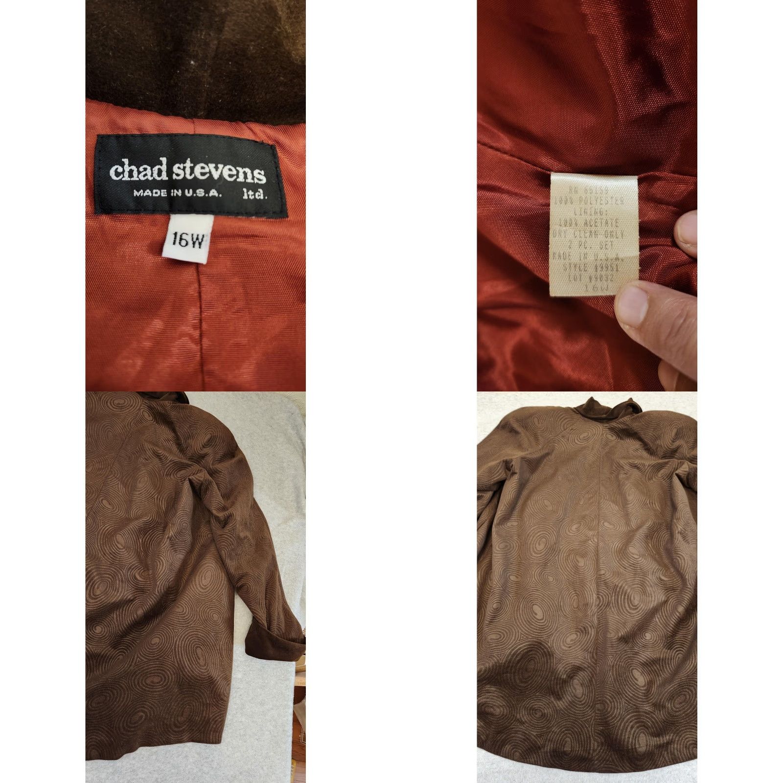 Vintage VINTAGE Chad Stevens 2 Piece Skirt Suit Set Womens 16W Brown Faux Suede Embossed USA Size 38" / US 16 / IT 52 - 8 Thumbnail