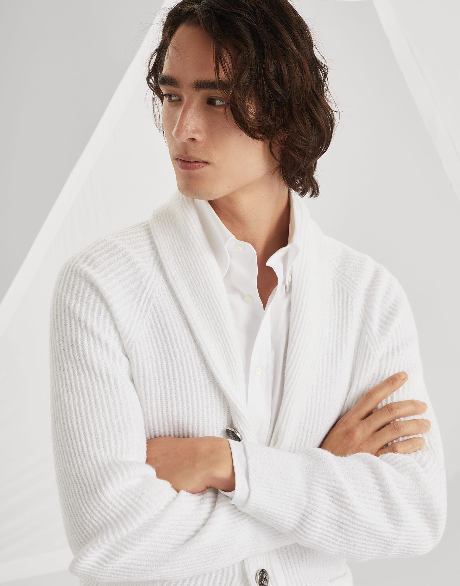 Brunello Cucinelli o1w1db10326 Cardigan in White Size US L / EU 52-54 / 3 - 2 Thumbnail