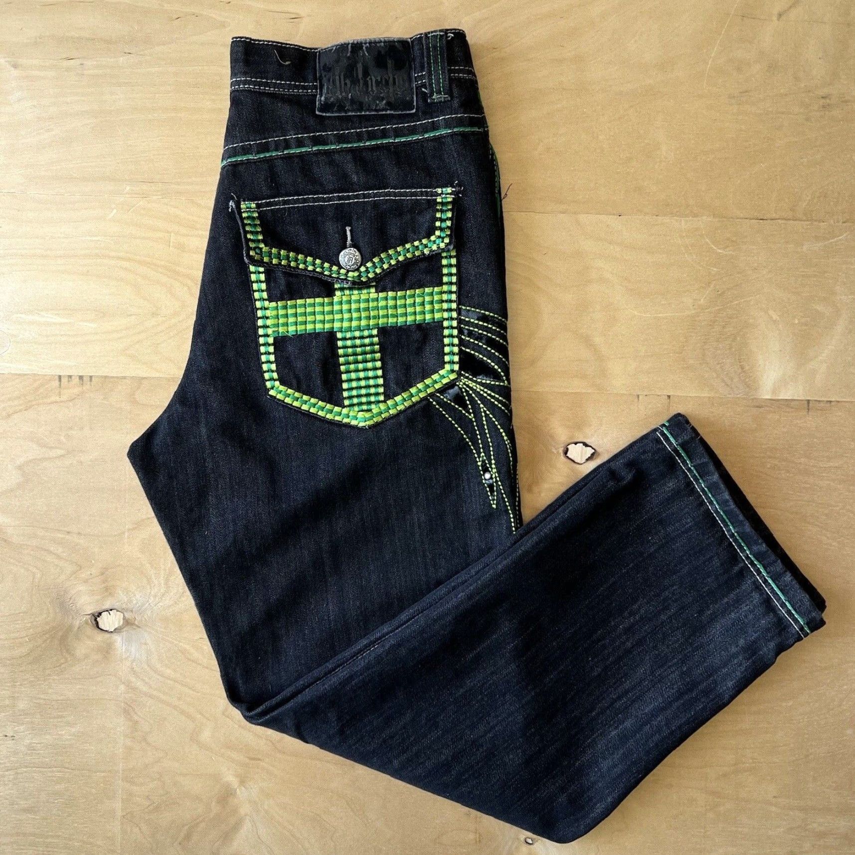 Denime VINTAGE Levi's Silvertab Jeans 33 Black Green Baggy Denim Grunge Skater 90s Mens Leather Patch 5-Pocket USA Western Size US 33 - 2 Thumbnail