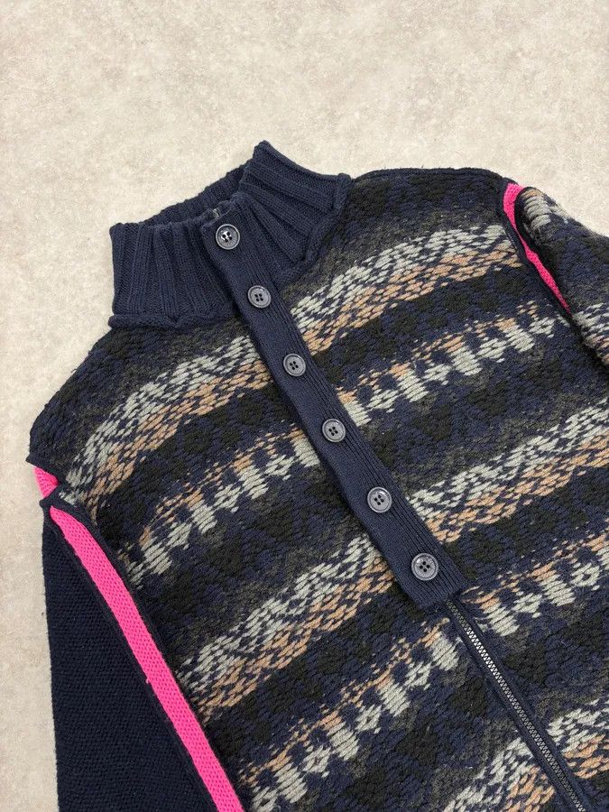Dolce & Gabbana 2000s Dolce & Gabbana Navy Abstract & Pink Wool Zip-up Sweater Size US M / EU 48-50 / 2 - 5 Thumbnail