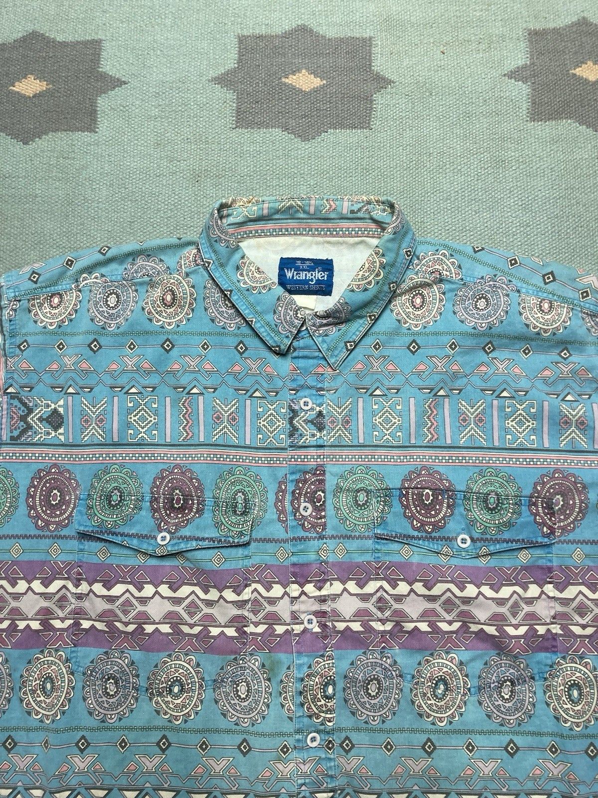 Vintage Vtg button shirt wrangler brushpopper aztec southwestern XXL Size US XXL / EU 58 / 5 - 4 Thumbnail