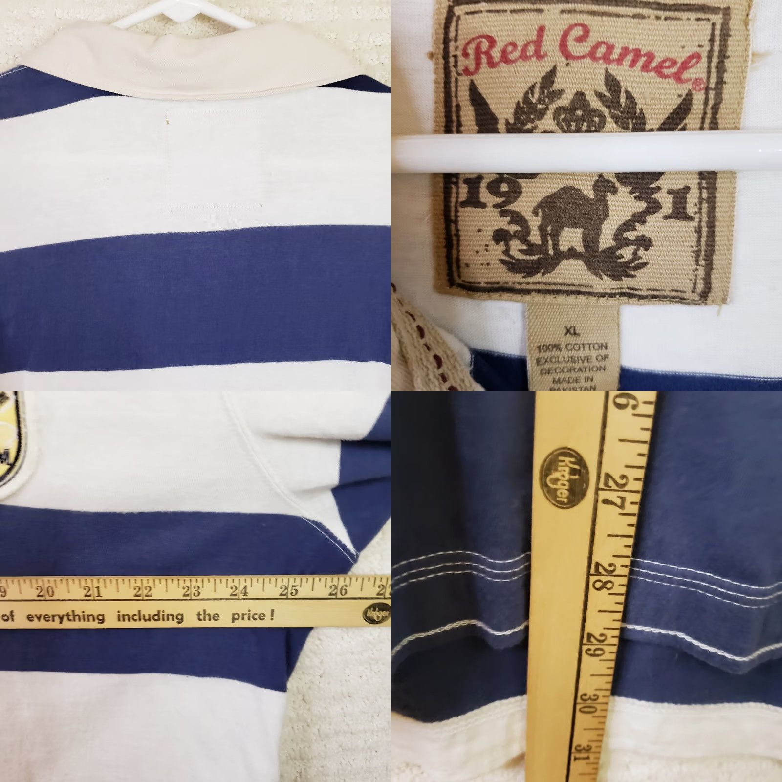 Ralph Lauren Lauren Ralph Lauren Red Camel Mens XL White & Blue Stripe Long Sleeve Rugby Shirt Logo Shirt Wool? (Not Wool) Size US XL / EU 56 / 4 - 8 Thumbnail