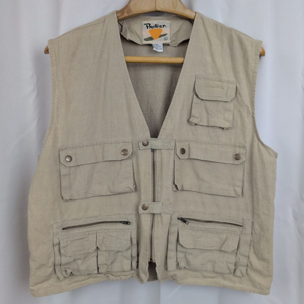 Vintage Vintage Protest Cotton-Linen Blend Outdoor Vest Large Size US L / EU 52-54 / 3 - 1 Thumbnail