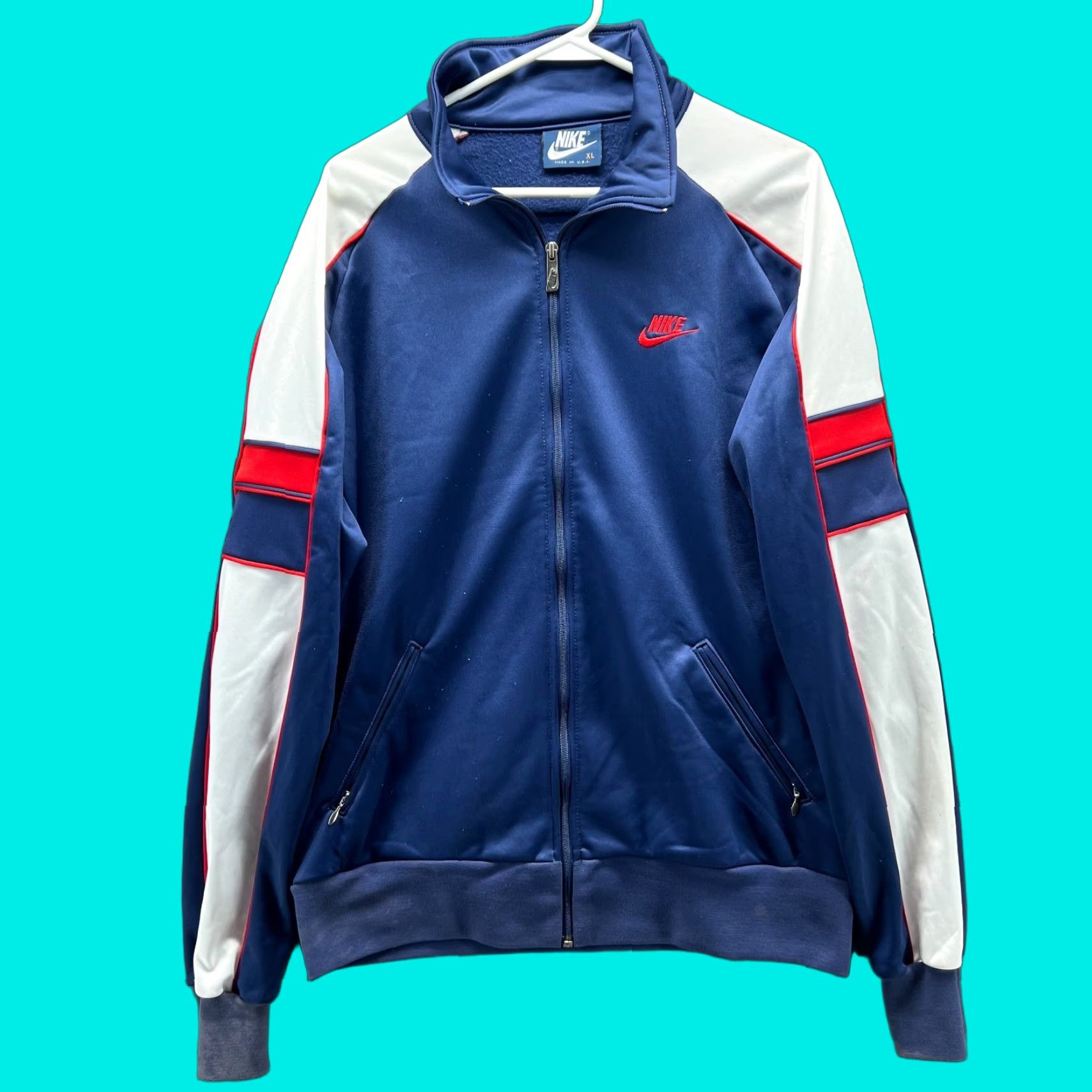 Nike VINTAGE Nike Jacket Mens XL Blue Red Full Zip Track Windbreaker Y2K USA Size US XL / EU 56 / 4 - 1 Thumbnail