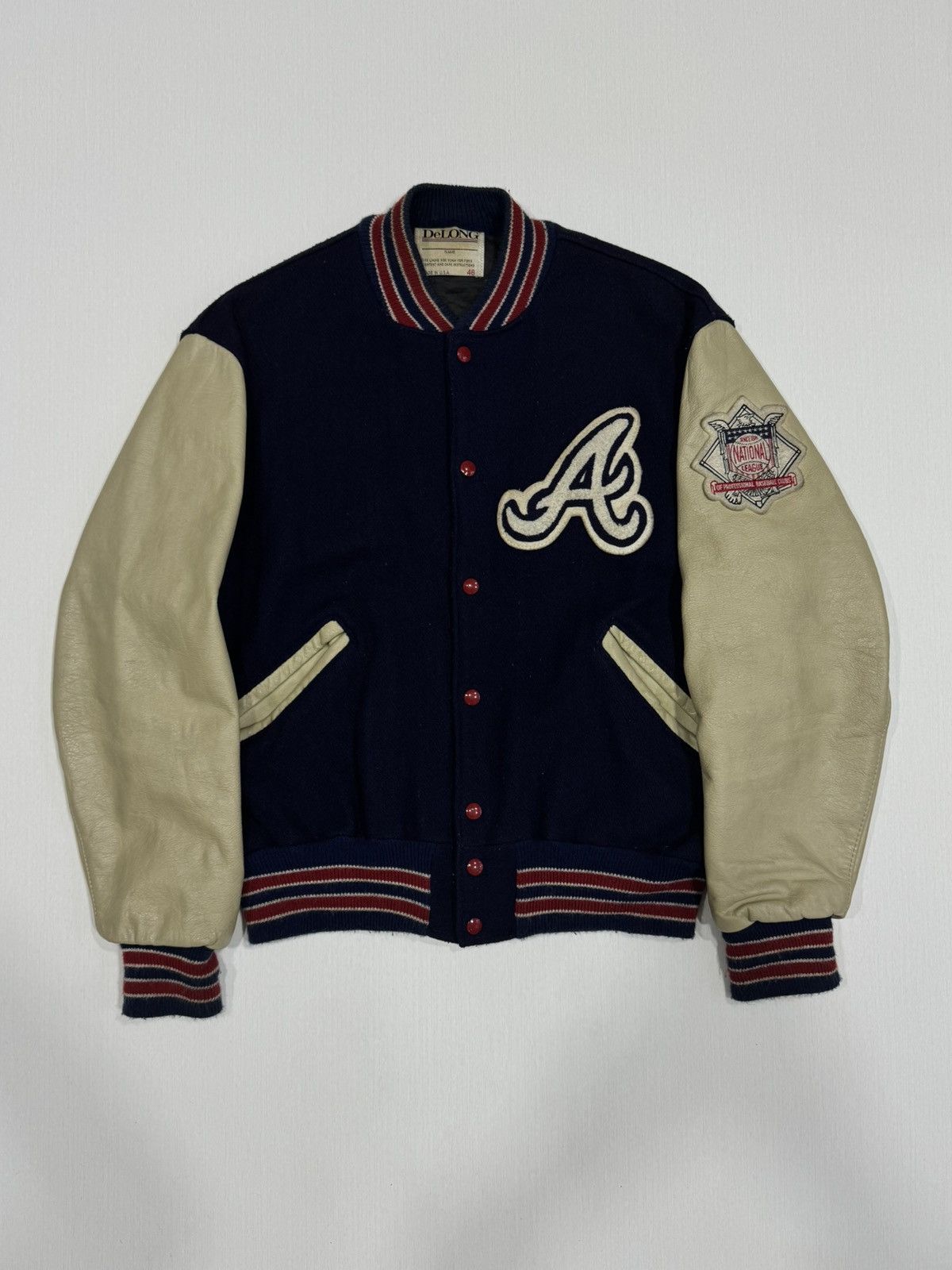 If Six Was Nine × Japanese Brand × Vintage Vintage Atlanta Braves De Long Leather Bomber Made in USA Size US S / EU 44-46 / 1 - 6 Thumbnail
