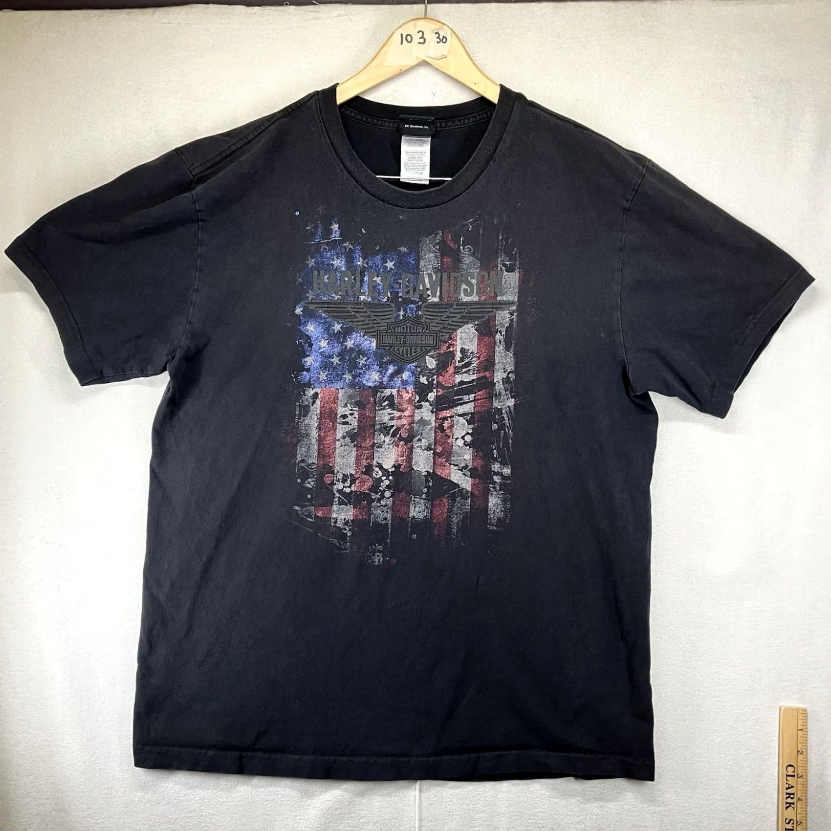 Harley Davidson Harley-Davidson Patriotic T Shirt Mens XL Black Made in USA Flag Warwick RH 2014 Size US XL / EU 56 / 4 - 2 Thumbnail