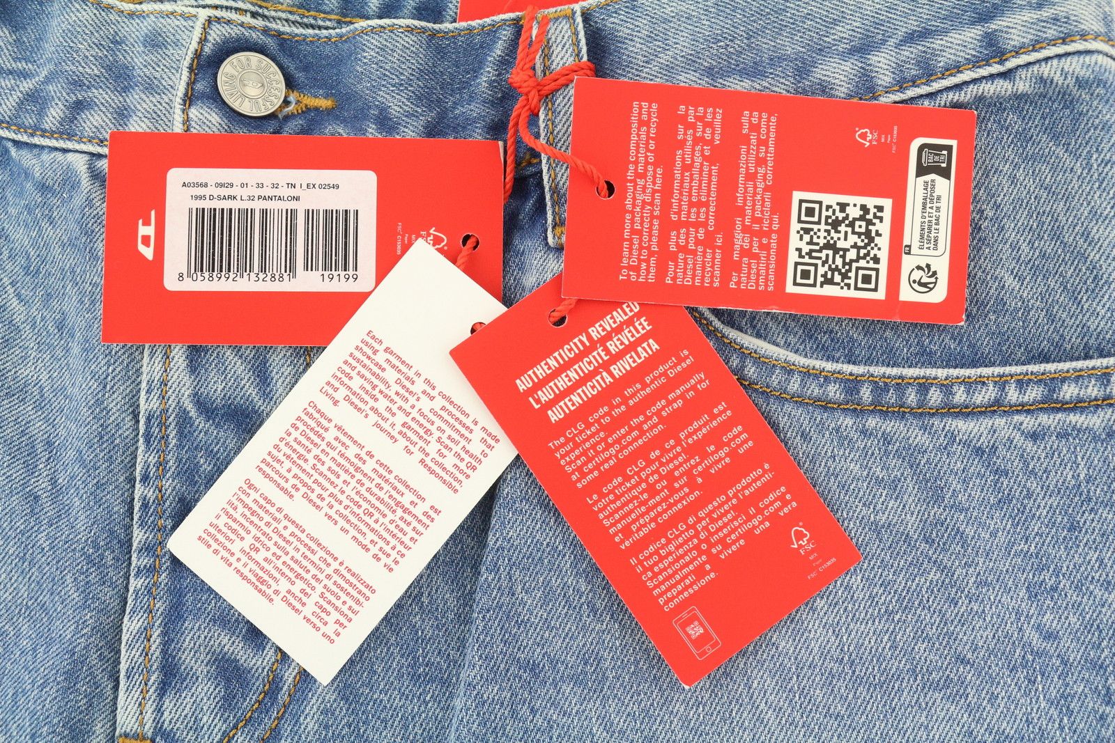 Diesel 1995 D-SARK 09I29 W33/L32 Blue Slim Straight 85405 Size US 33 - 9 Thumbnail