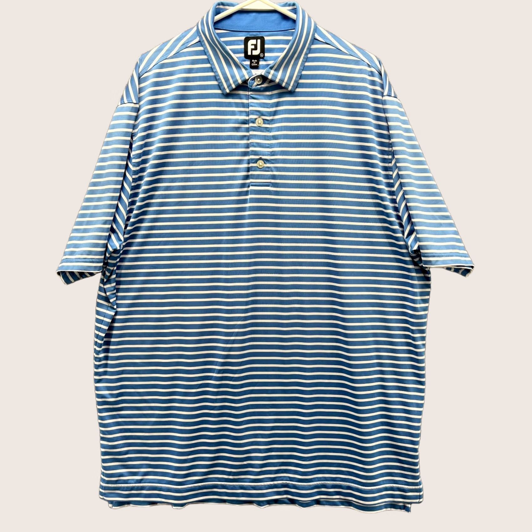 Footjoy FootJoy Polo Shirt Mens XL Blue White Stripes Golf Performance Short Sleeve Button Collar Tailored Regular Fit Size US XL / EU 56 / 4 - 1 Thumbnail