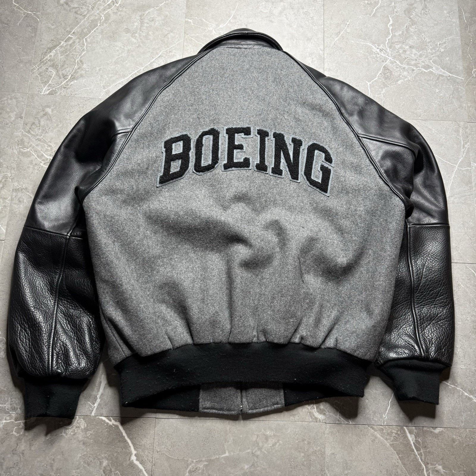 Vintage Boeing Grey Black Leather Wool Varsity Letterman Jacket Size US M / EU 48-50 / 2 - 3 Thumbnail
